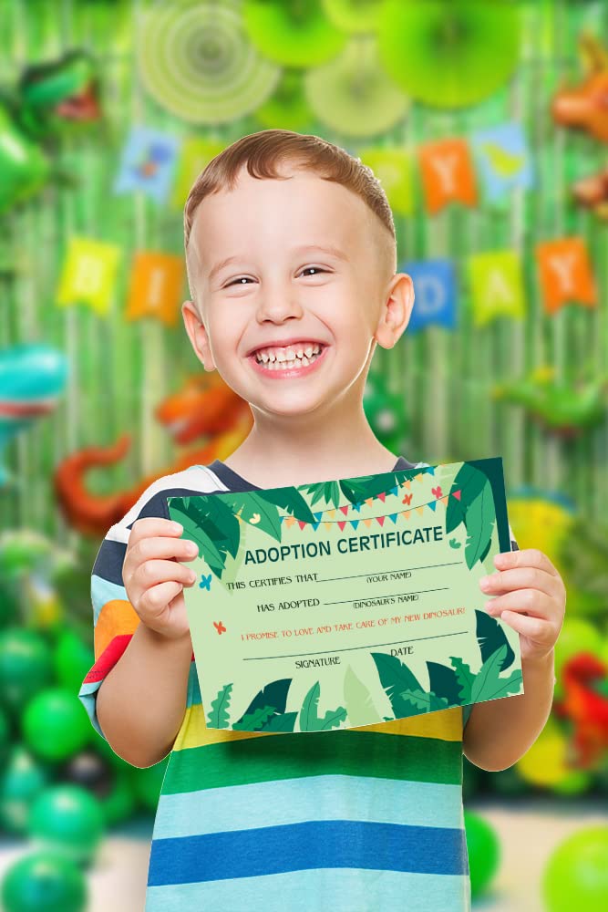 Adopt a Dinosaur Sign & 10 Dinosaur Adoption Certificates Set - Fun Dinosaur Party Supplies for Kids Birthday, Classroom Activities & Adoption Theme Events