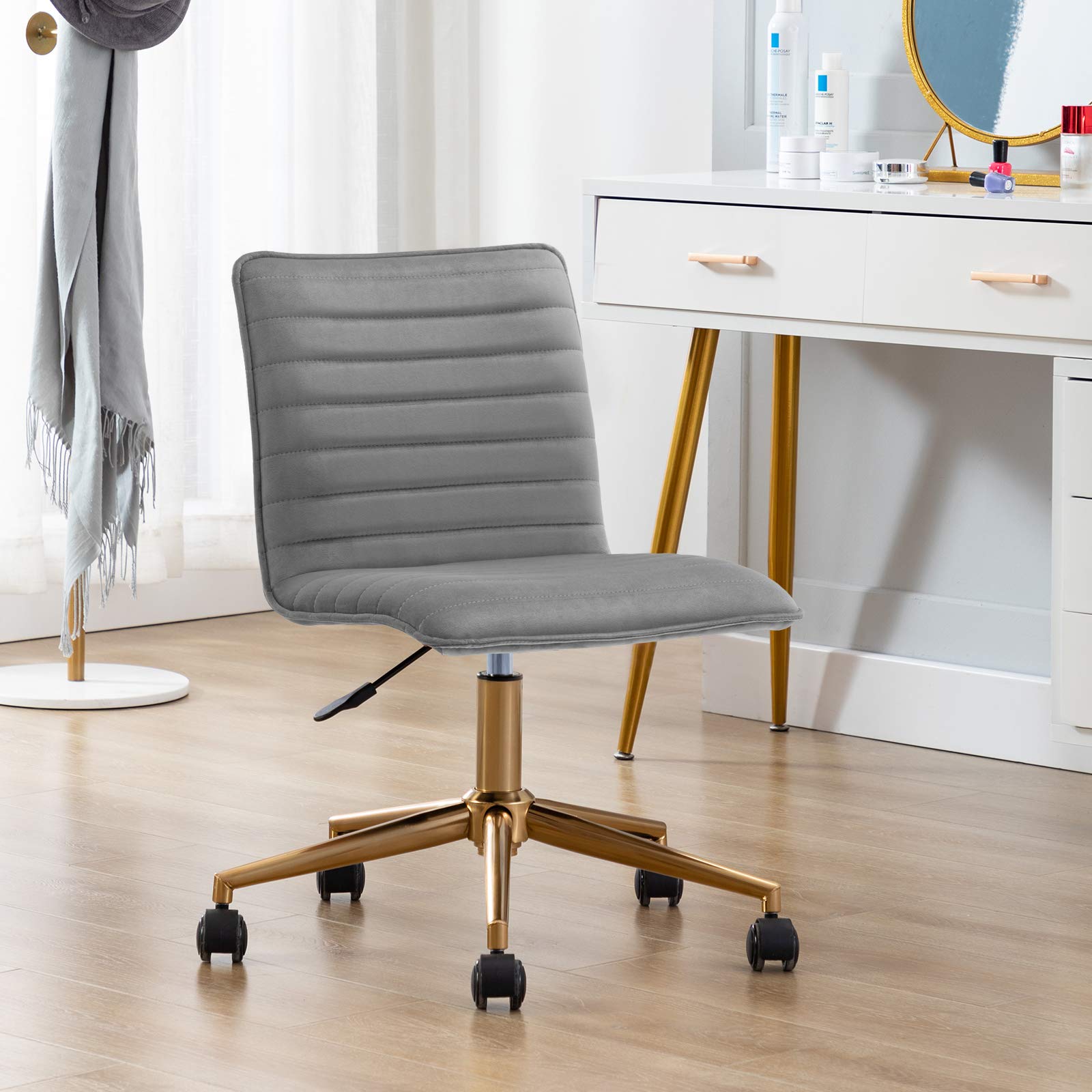 DUHOME Velvet Fabric Office Chair - Armless Swivel Computer Desk Chair for Home & Office, Ergonomic Task Chair in Grey | Perfect for Workstations, Gaming & Study Spaces