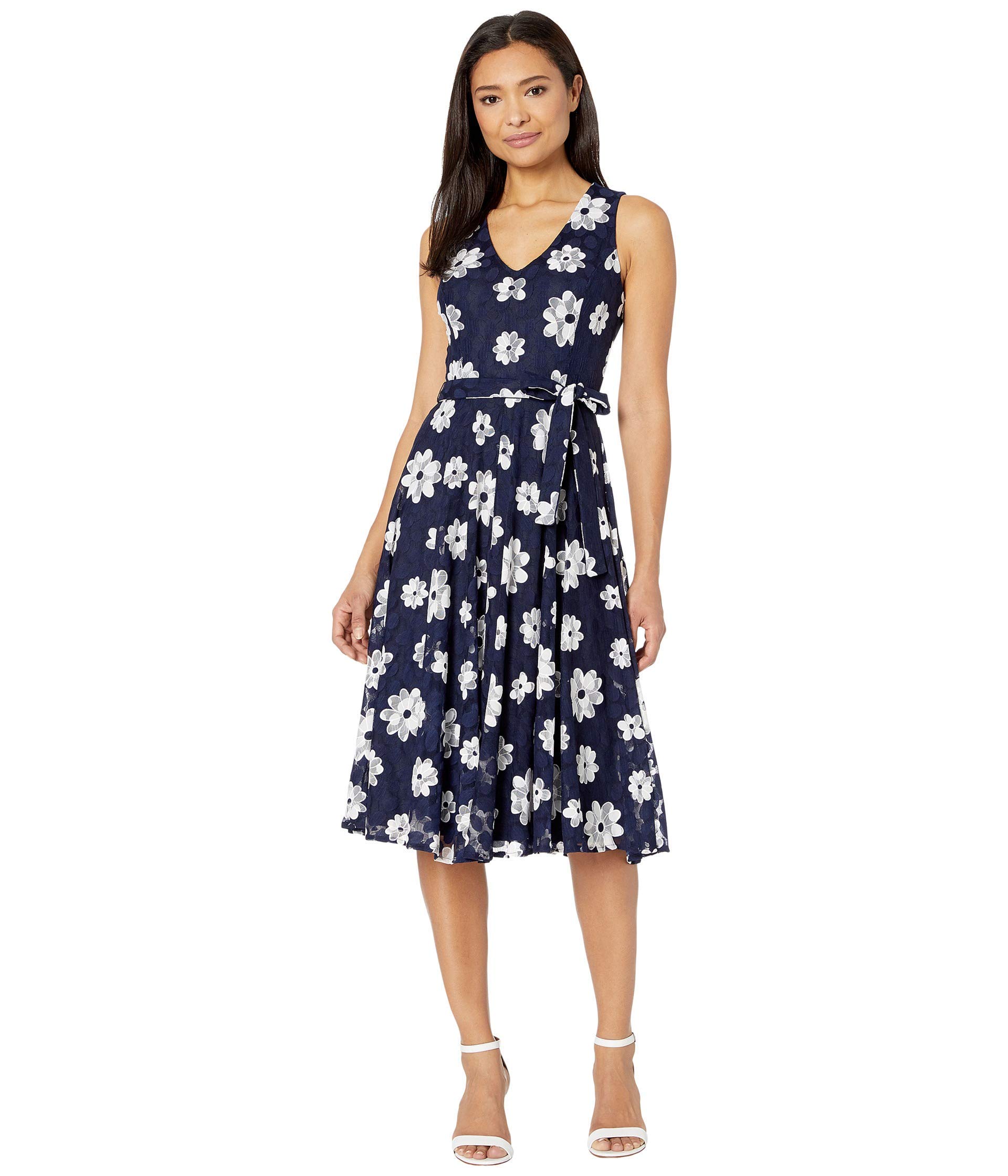 Tommy Hilfiger Women's Floral Print Tie Waist Midi Dress - Summer Casual & Party Wear for Women