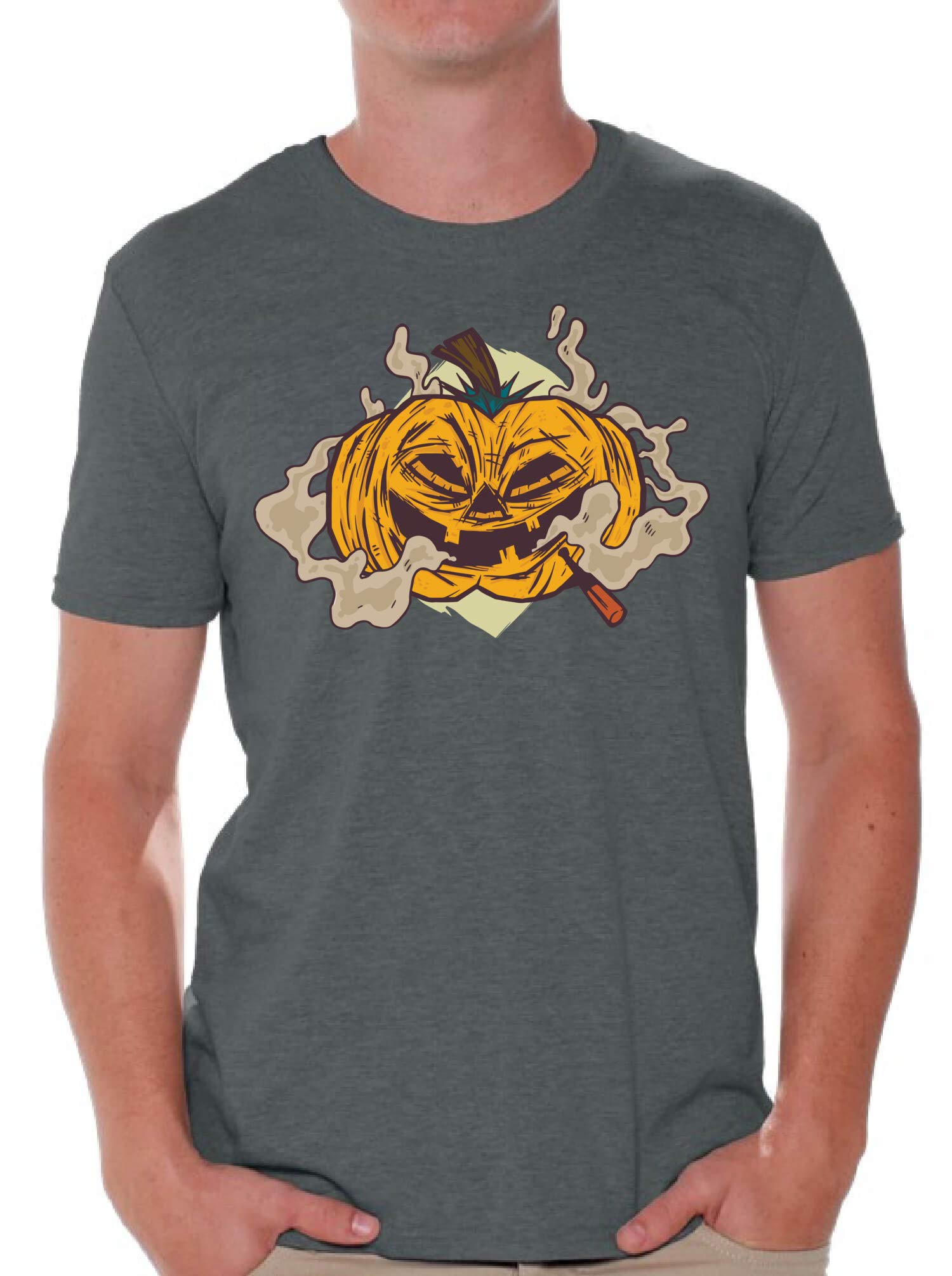 Halloween Smoking Pumpkin T-Shirt for Men - Funny Spooky Graphic Tee - Perfect for Halloween Parties, Costume Contests & Fall Festivals