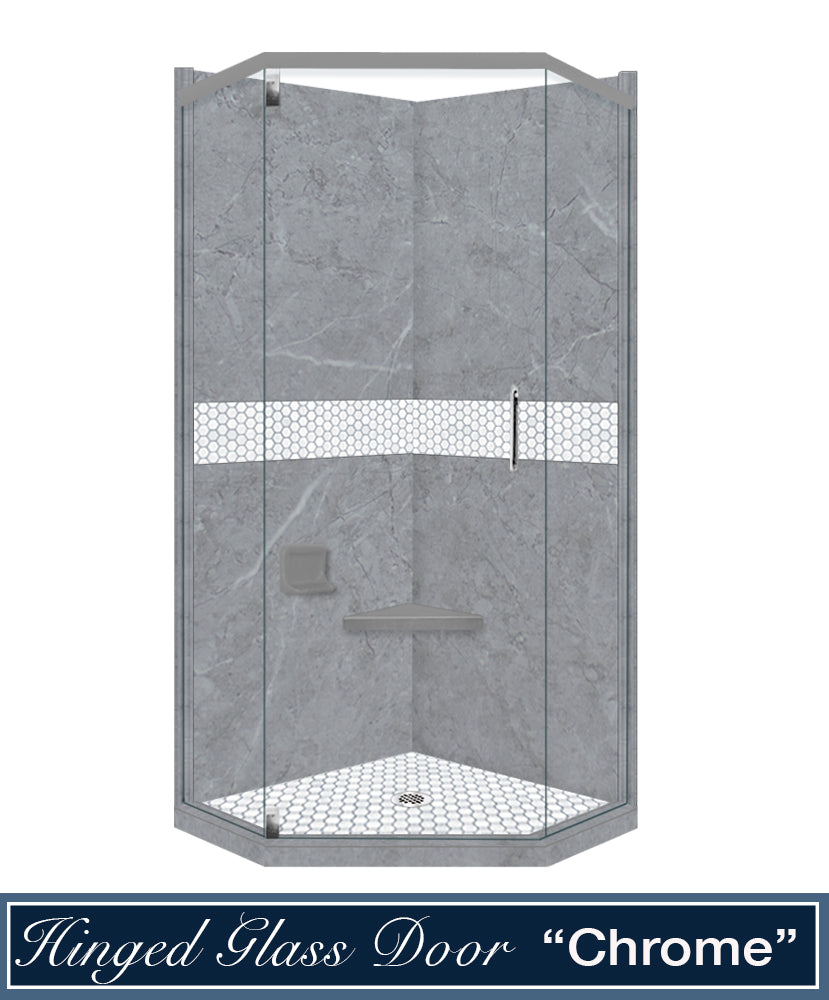 Grio Marble Pearl Hexagon Mosaic Neo Shower Enclosure Kit - Waterproof Bathroom Tile Set for Modern Shower Walls & Floors