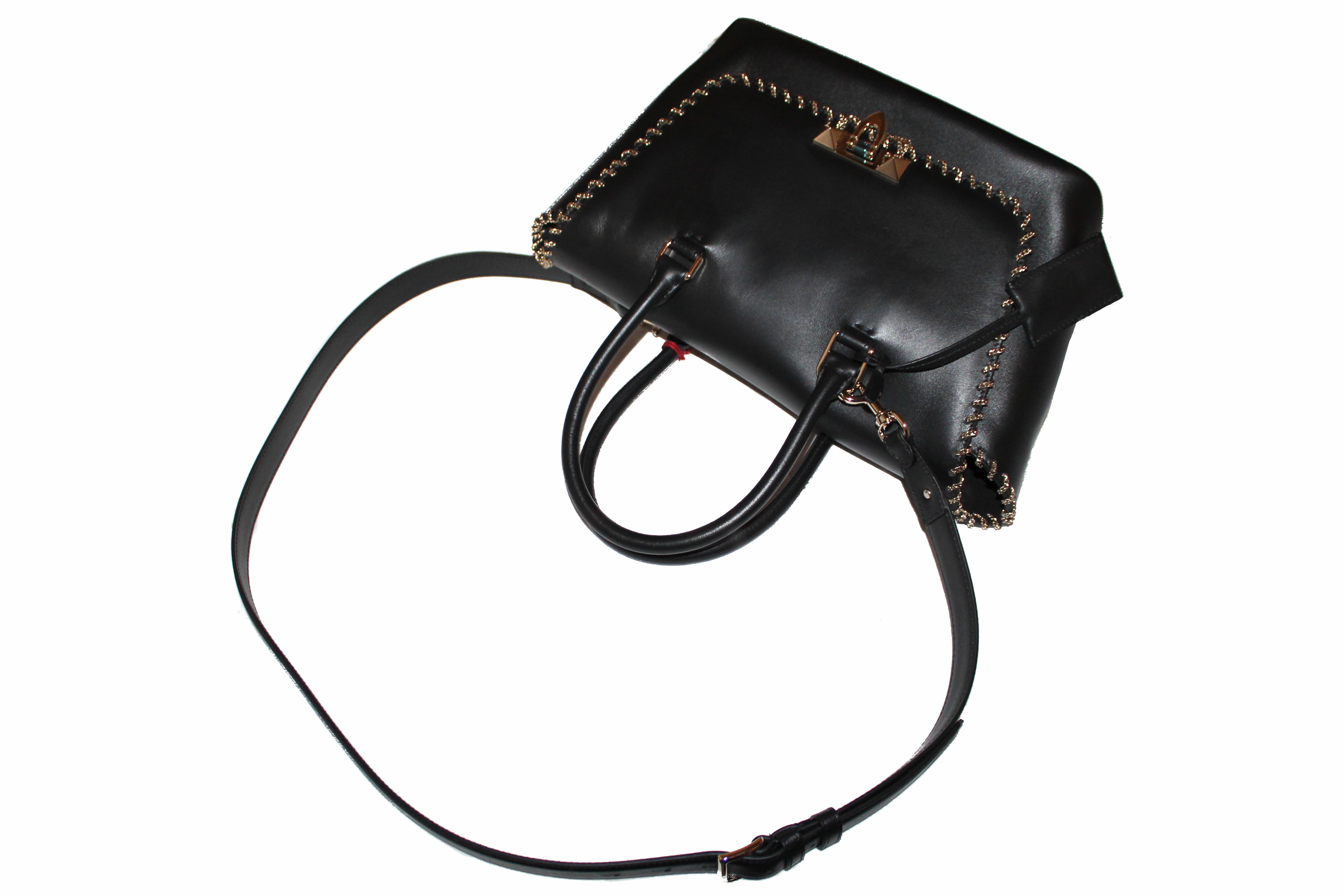 Authentic Valentino Garavani Demilune Leather Bag with Chain Trim & Double Handles - Luxury Small Crossbody Purse for Women, Perfect for Date Night & Evening Events