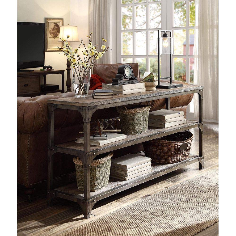 Weathered Oak & Antique Silver Console Table - Entryway Table, Nightstand, Coffee Table, Sofa Side Table, End Table for Living Room Furniture | Perfect for Home Decor, Hallway, Bedroom & Office Use