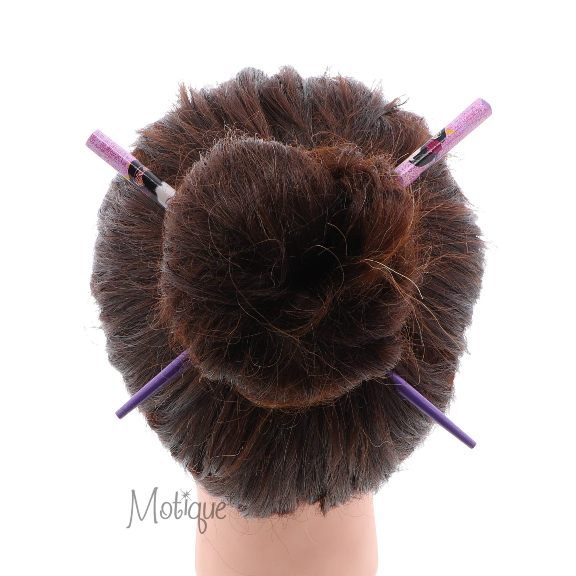 Set of 2 Purple Chinese Lady Print Wood Hair Sticks - 7.25 Inches Long for Hair Styling and Cultural Fashion Accessories
