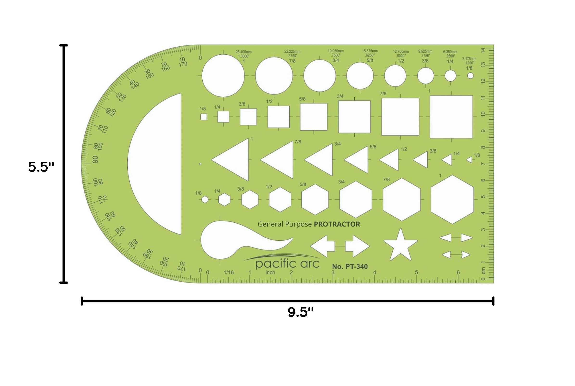 Pacific Arc Professional Drawing Template with Protractor - 5.5