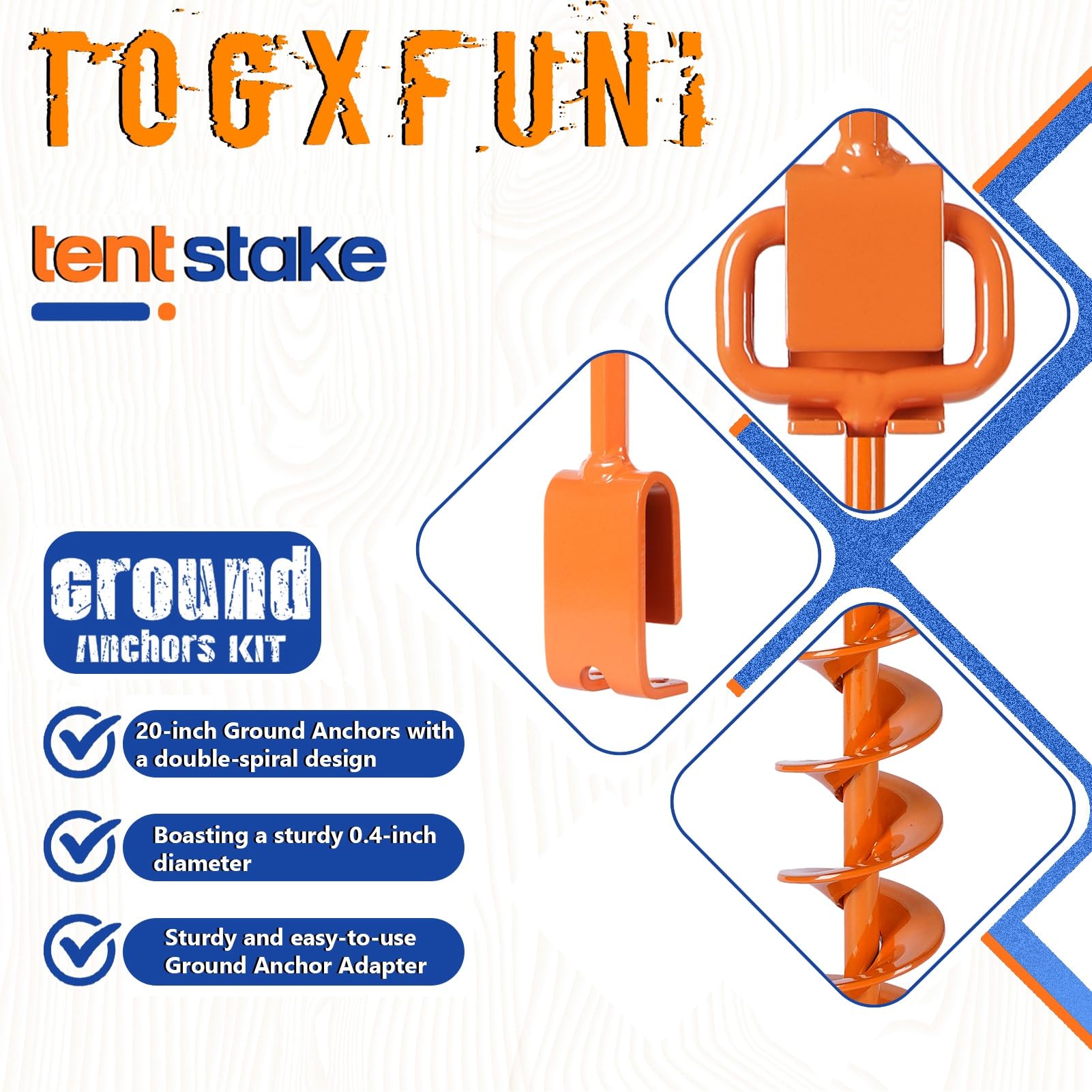 2024 Heavy Duty Screw-In Tent Stakes with Adapter - 20in Orange Ground Anchors for Camping, Trampolines & Mobile Homes (2PCS) - Perfect for Outdoor Adventures, Windy Conditions & Secure Shelter Setup