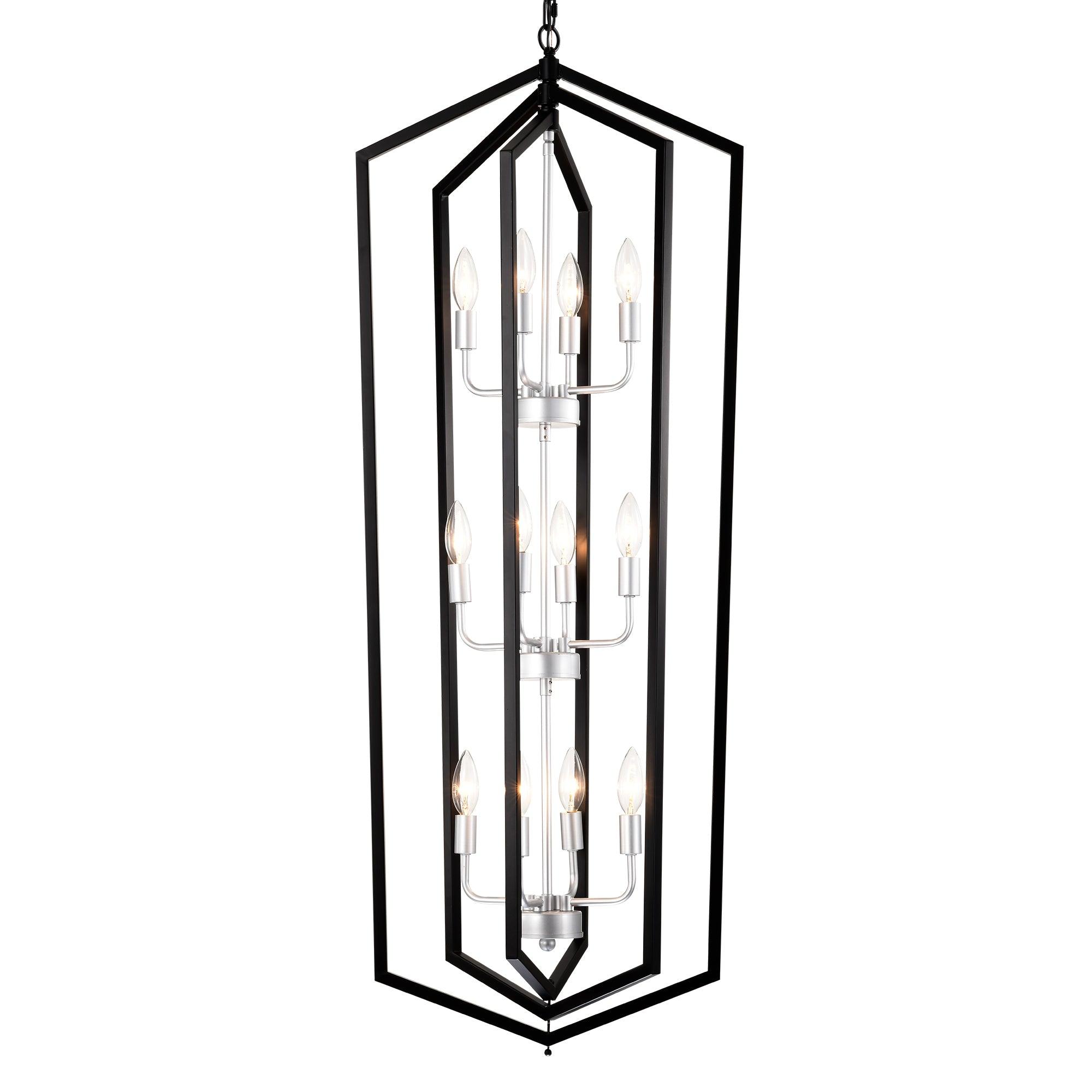 12-Light Farmhouse Kitchen Chandelier - Vintage Rustic Cage & Lantern Pendant Lighting Fixture for Dining Room, Island, or Breakfast Nook - Dimmable Edison Bulbs Included