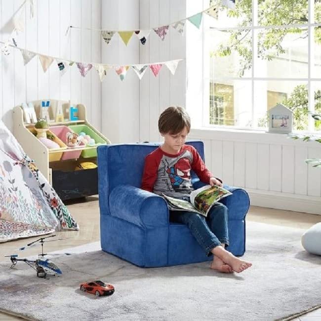 Modern Kids Chair with Armrests & Carrying Handle - Blue Toddler Furniture for Boys & Girls | Durable Polyurethane for Playroom, Bedroom & Daycare Use