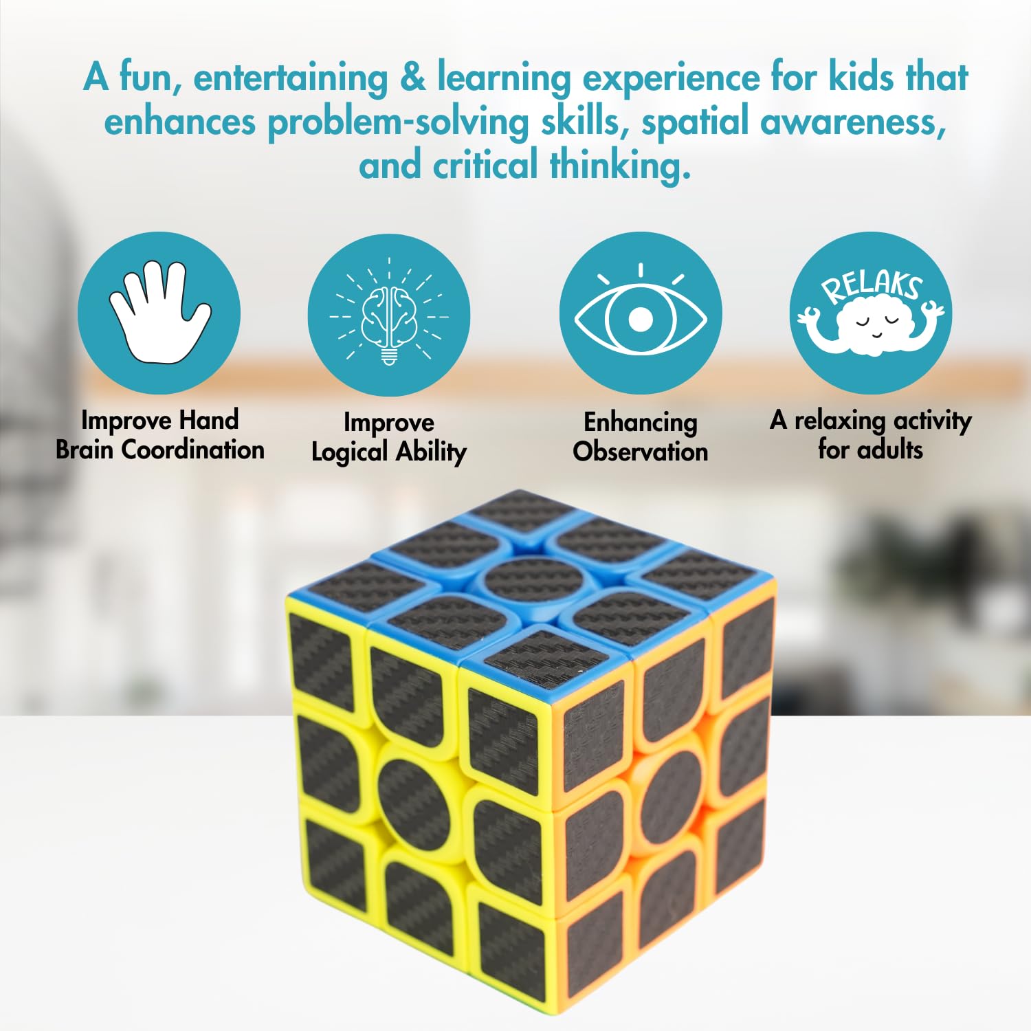 Premium aCADZO Speed Cube 3x3 - Moyu Carbon Fiber Meilong3C with Smooth Turning & Durable Design - Perfect Rubik's Cube for Kids & Adults - Great for Stress Relief, Brain Training & Competition Practice