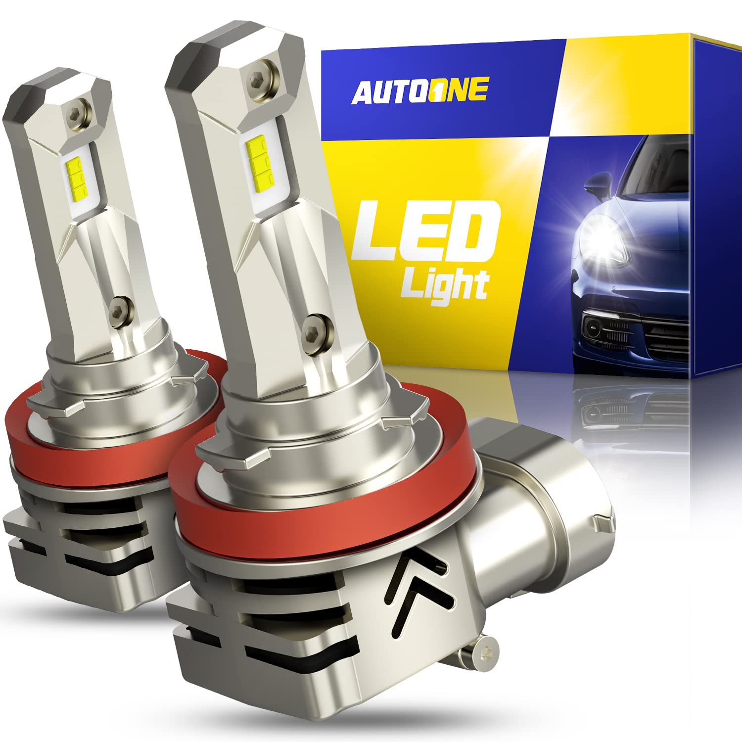 AUTOONE H11 LED Headlight Bulbs 6000K White - 14000LM Super Bright LED Bulbs (300% Brighter) - Plug and Play for Low/High Beam - 12 ZES Chips Non-Polarity Design - Compatible with H8 H9 - Pack of 2 - Perfect for Night Driving, Off-Roading & Foggy Conditions