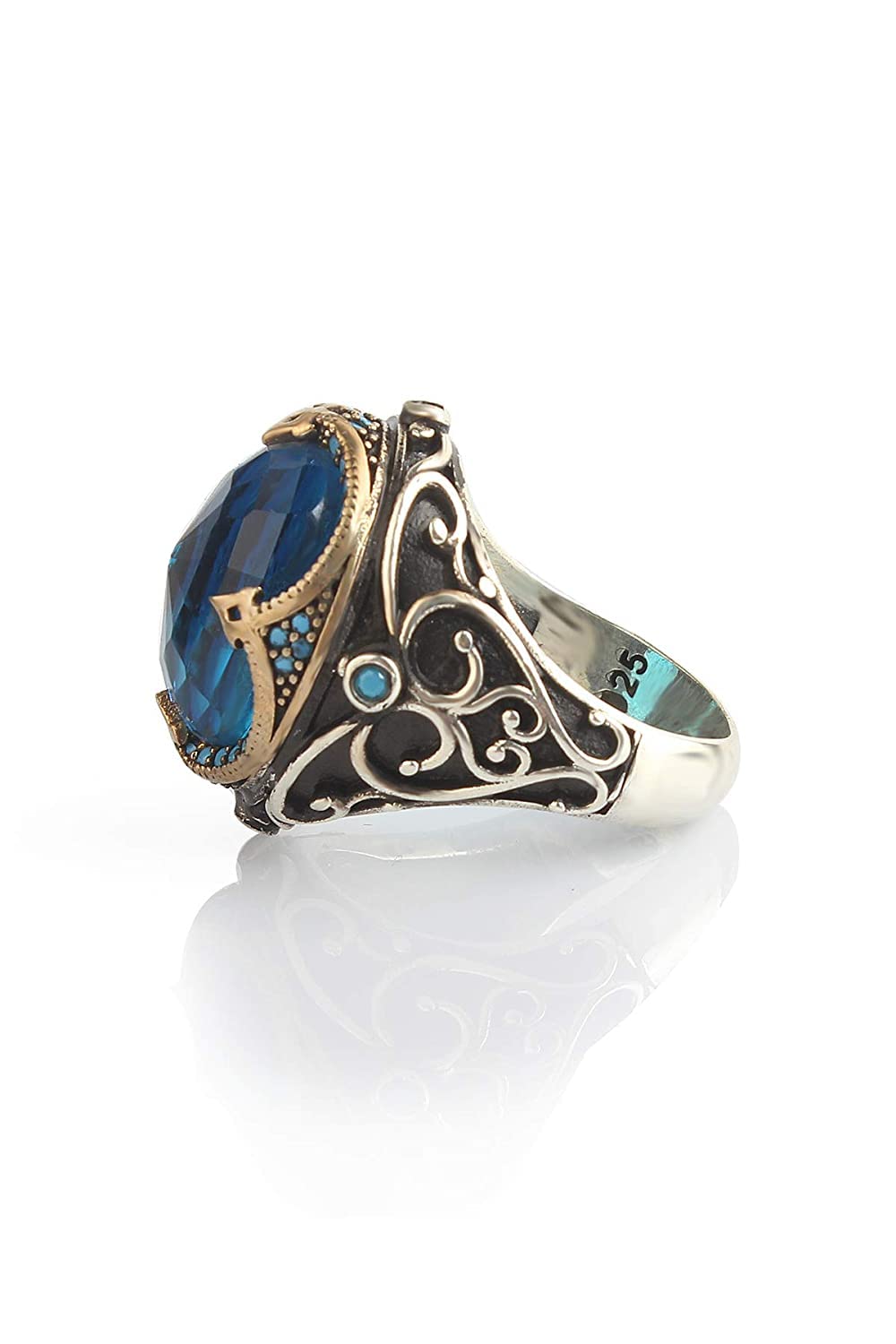 925 Sterling Silver Men's Ring with Natural Blue Topaz Gemstone - Handmade Adjustable Wedding Band, Promise Ring for Men - Perfect for Engagement, Anniversary & Everyday Wear