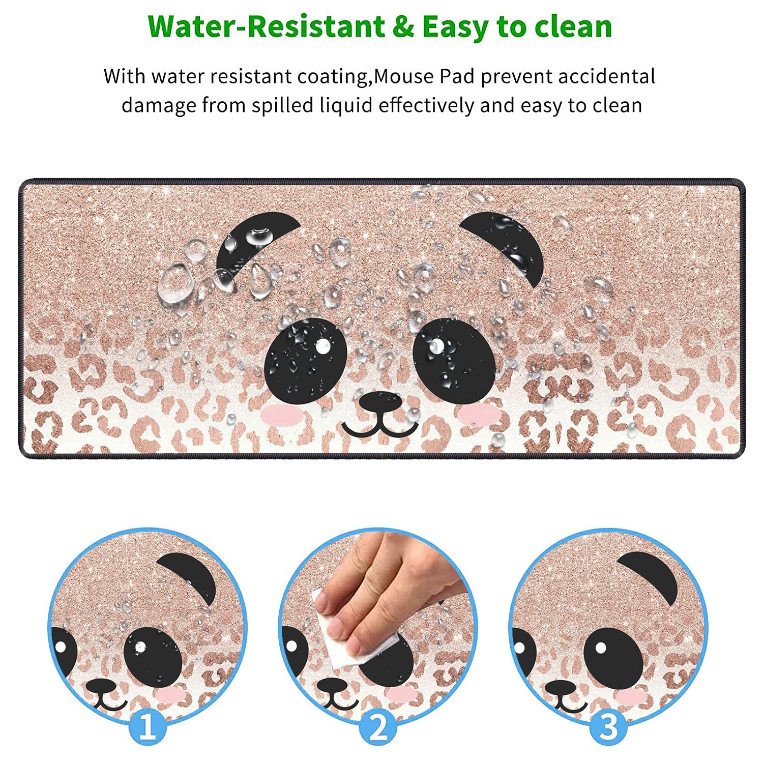 XXL Large Gaming Mouse Pad - Extended Ergonomic Computer Desk Mat with Non-Slip Rubber Base, Thick Keyboard Cover & Cup Coaster (Panda Face Leopard Star Design) - Perfect for Gaming, Office Work & Home Computer Setup