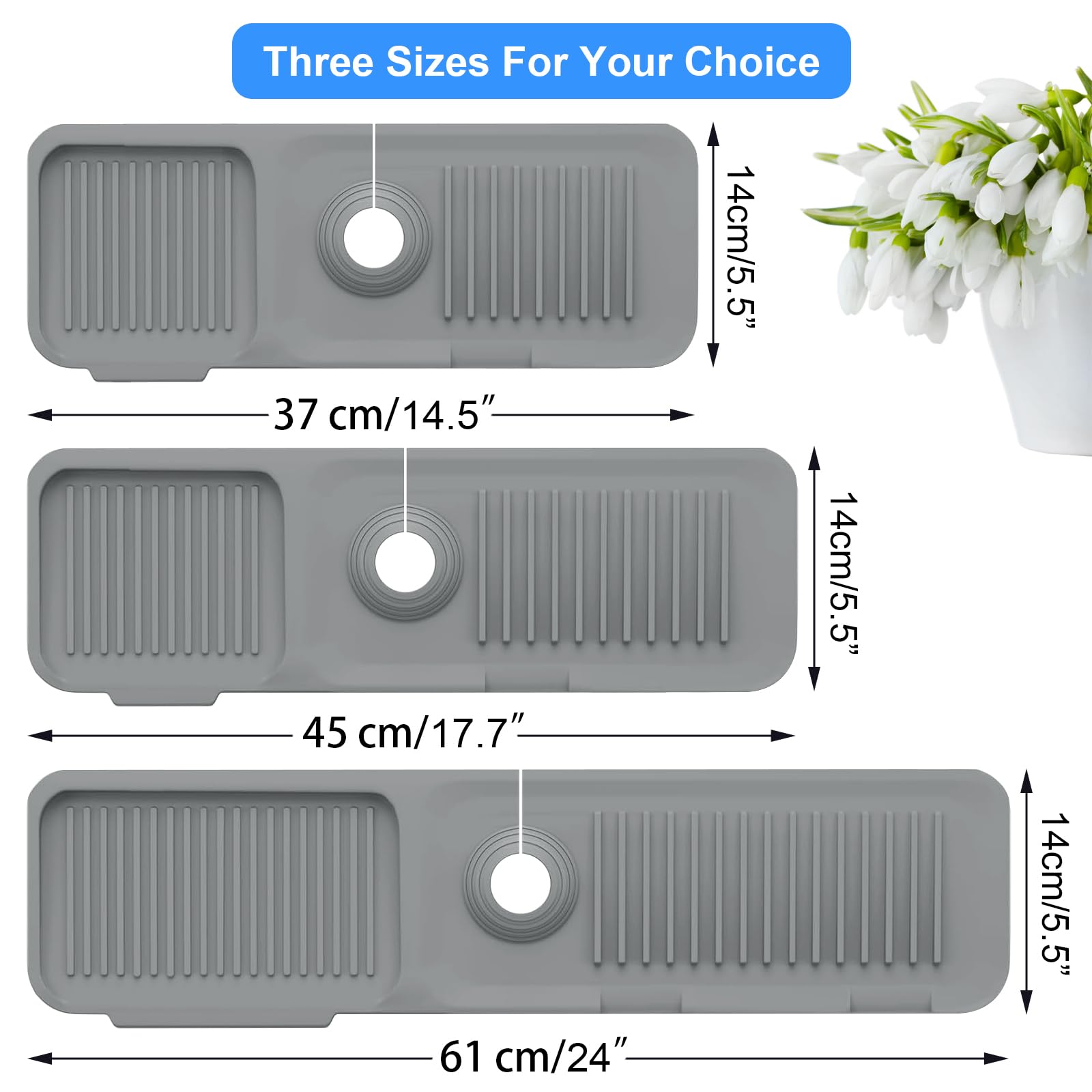 Premium Silicone Kitchen Sink Splash Guard & Drying Mat - Non-Slip Sink Accessory for Sponge Holder, Faucet Drip Catcher - Perfect for Kitchen Counter & Bathroom Organization (Grey) - Ideal for Dish Drying, Splash Protection & Countertop Maintenance