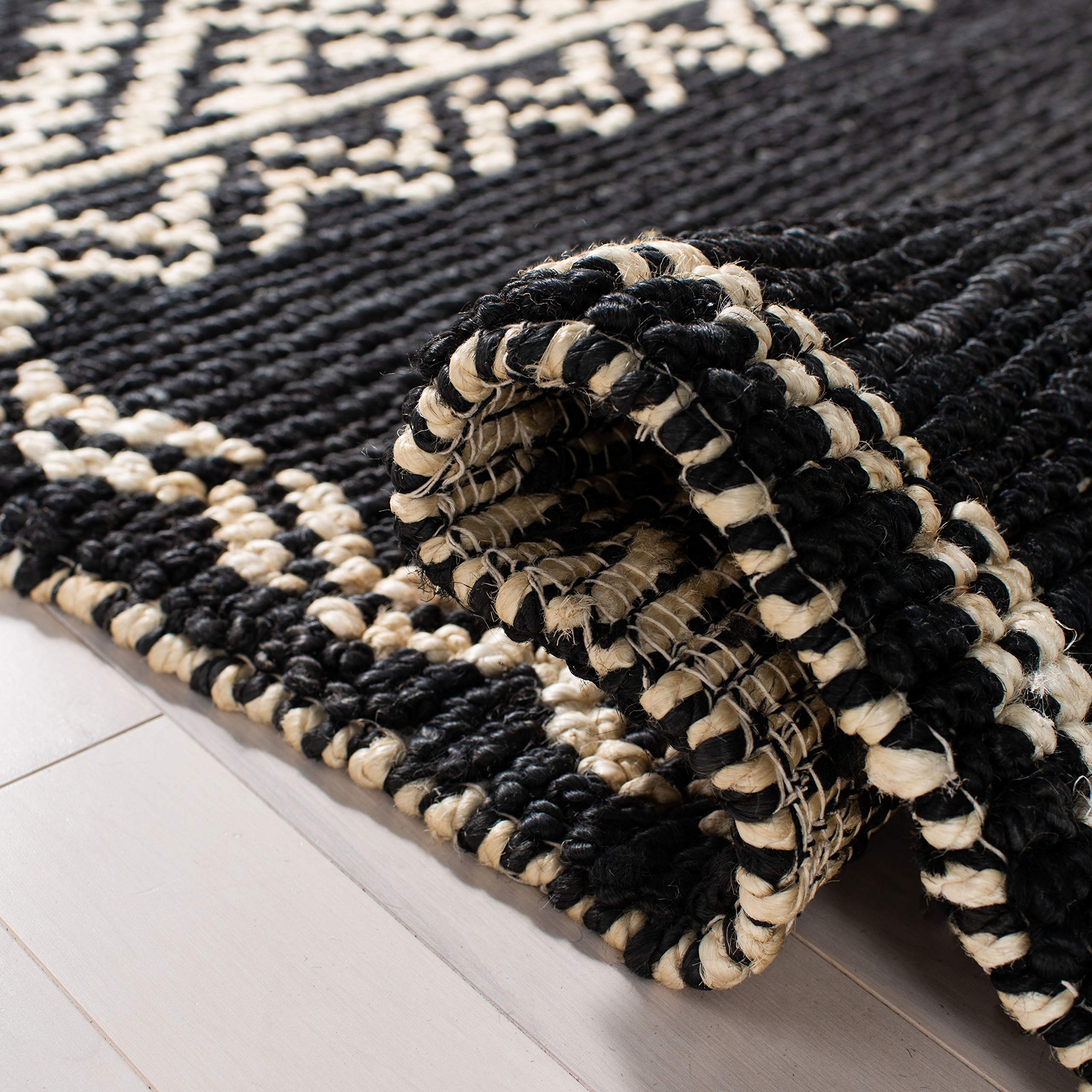 SAFAVIEH Handmade Boho Moroccan Jute Accent Rug - 3' x 5', Black, Natural Fiber Collection, Durable for High Traffic Areas | Perfect for Entryway, Living Room, Bedroom & Boho Home Decor (NF552Z)