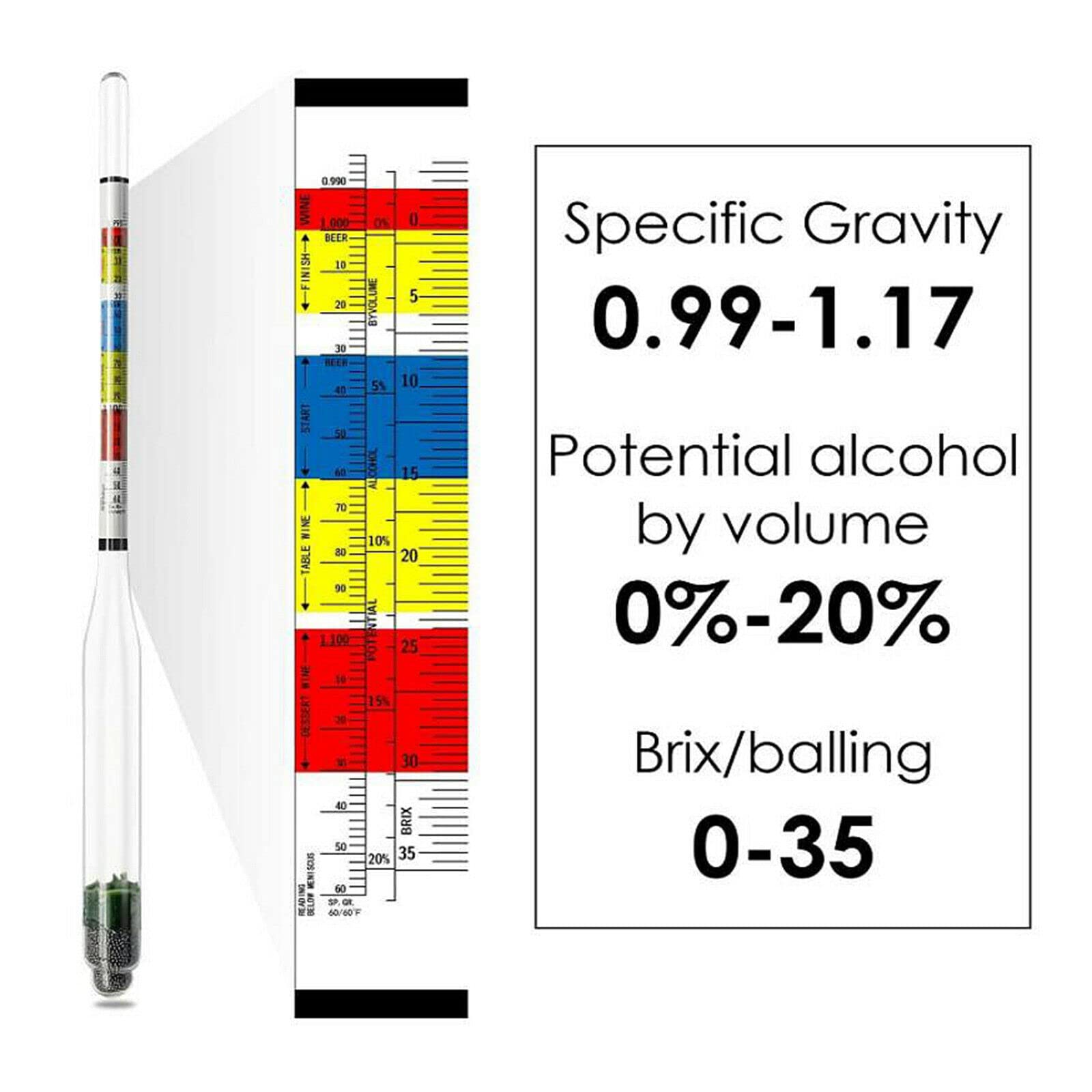 Triple Scale Beer and Wine Hydrometer - High Precision Specific Gravity, Brix & Balling Tester for Home Brewing, Winemaking, and Craft Beer Making | Perfect for Measuring Alcohol Content and Fermentation Progress