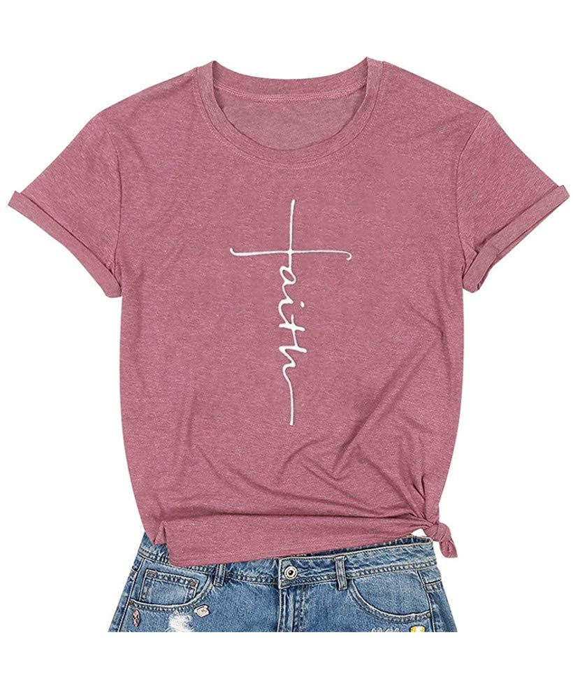 Qrupoad Women's Faith T-Shirt - Christian Inspirational Graphic Tee with Dandelion Design - Religious Gift Idea for Summer Casual Wear - Perfect for Church, Bible Study & Everyday Encouragement