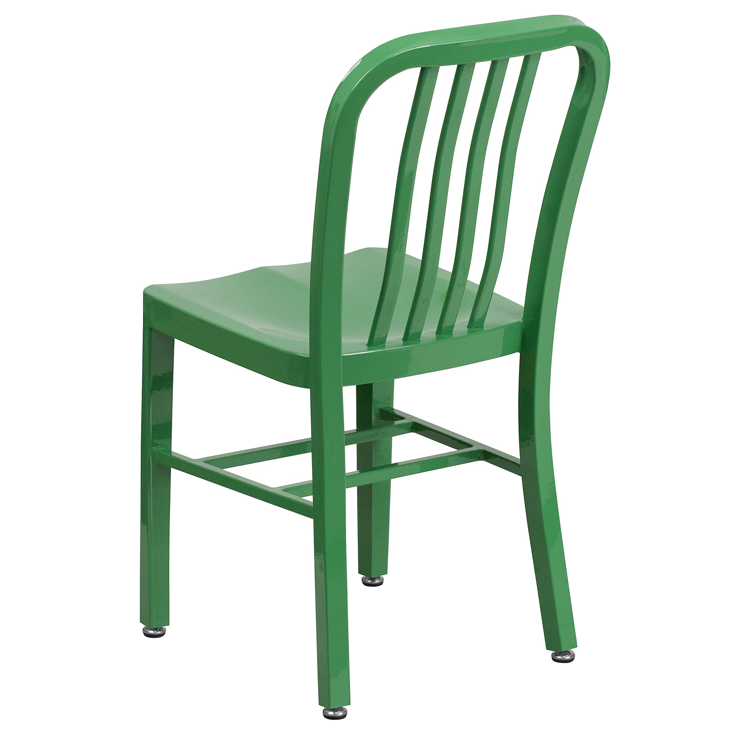 Merrick Lane Santorini Indoor/Outdoor Dining Chair - Green Galvanized Steel Frame - 18 Inch Seat - Slatted Back - Perfect for Patio, Garden, and Dining Room Decor