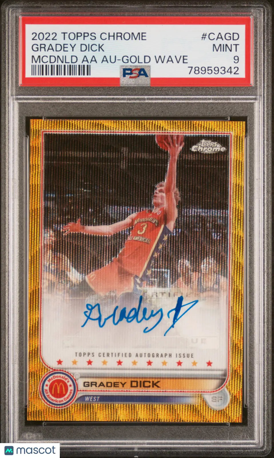 2022 Topps Chrome McDonald's All American Gradey Dick Gold Wave Auto PSA 9 /50 - Rare Basketball Trading Card for Collectors & Sports Fans - Perfect for Display, Investment & Memorabilia Collections