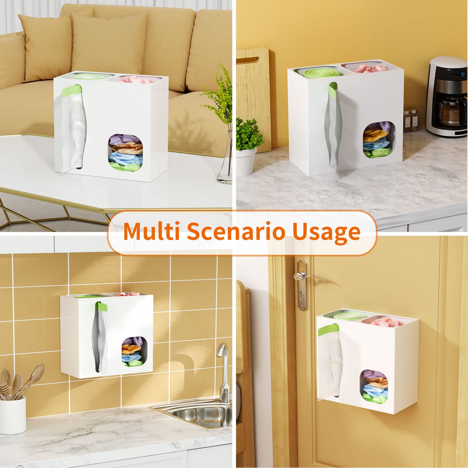 FEMELI 2-in-1 Wall Mount Trash Bag Dispenser - Kitchen Grocery Bag Organizer for Recycling & Storage