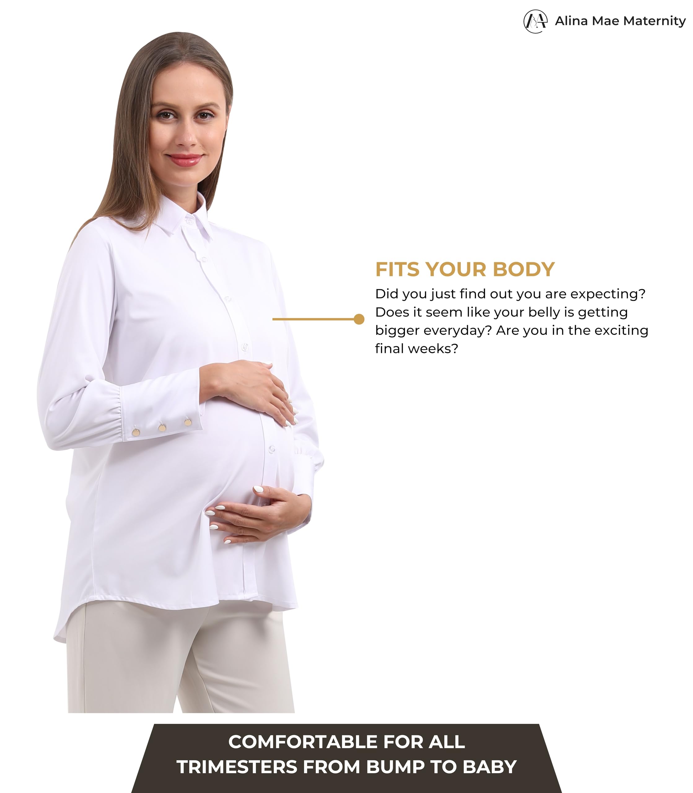Maternity Button Down Shirt - Long Sleeve Formal Blouse for Pregnant Women | Office Work & Business Attire | Comfortable Pregnancy Workwear for Professional Moms