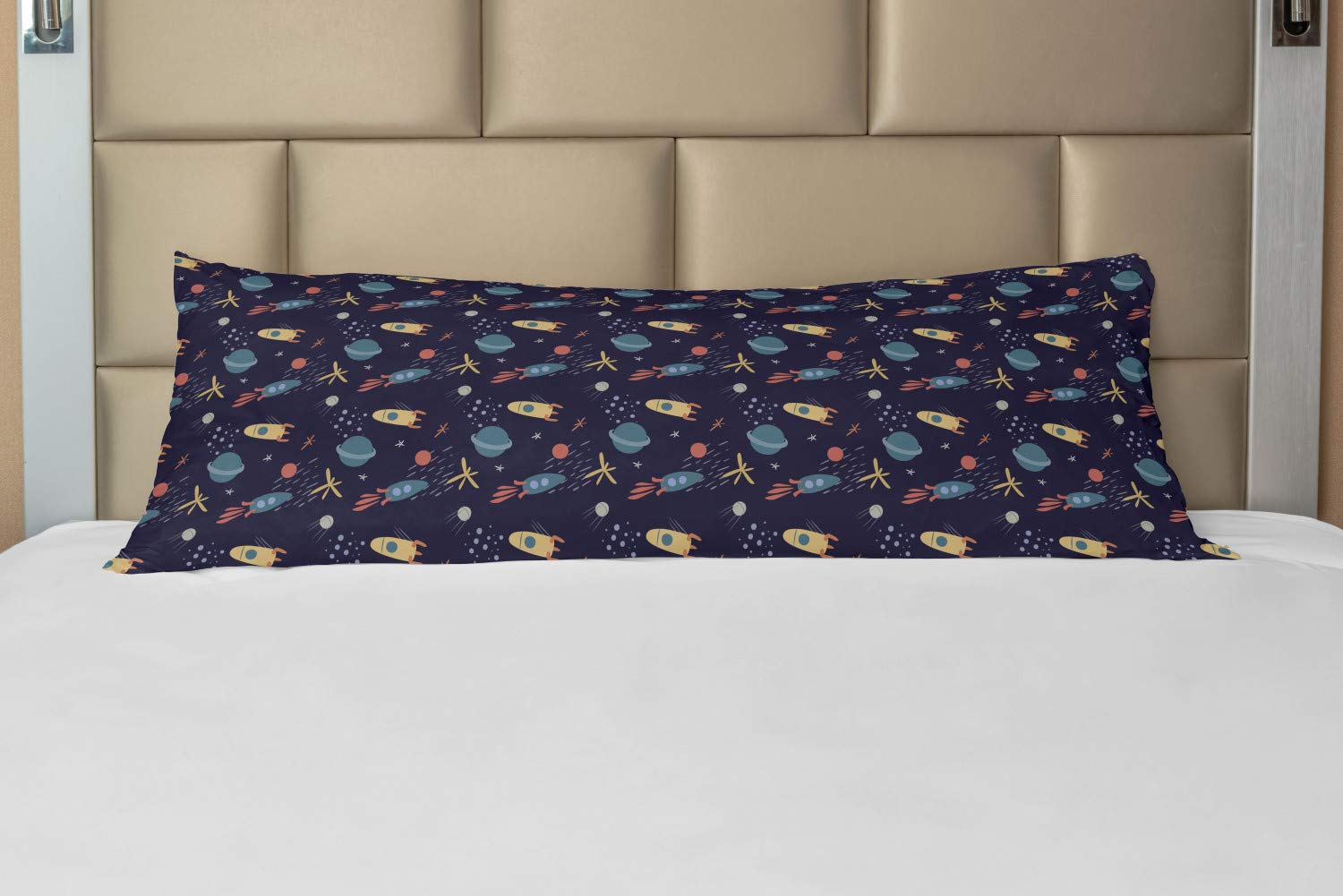 Ambesonne Alien Themed Body Pillow Cover with Zipper - Soft Tone Star Rocket Planet Print Decorative Accent Long Pillowcase 21x54 Inches - Perfect for Sci-Fi Lovers, Home Decor & Cosplay Accessories