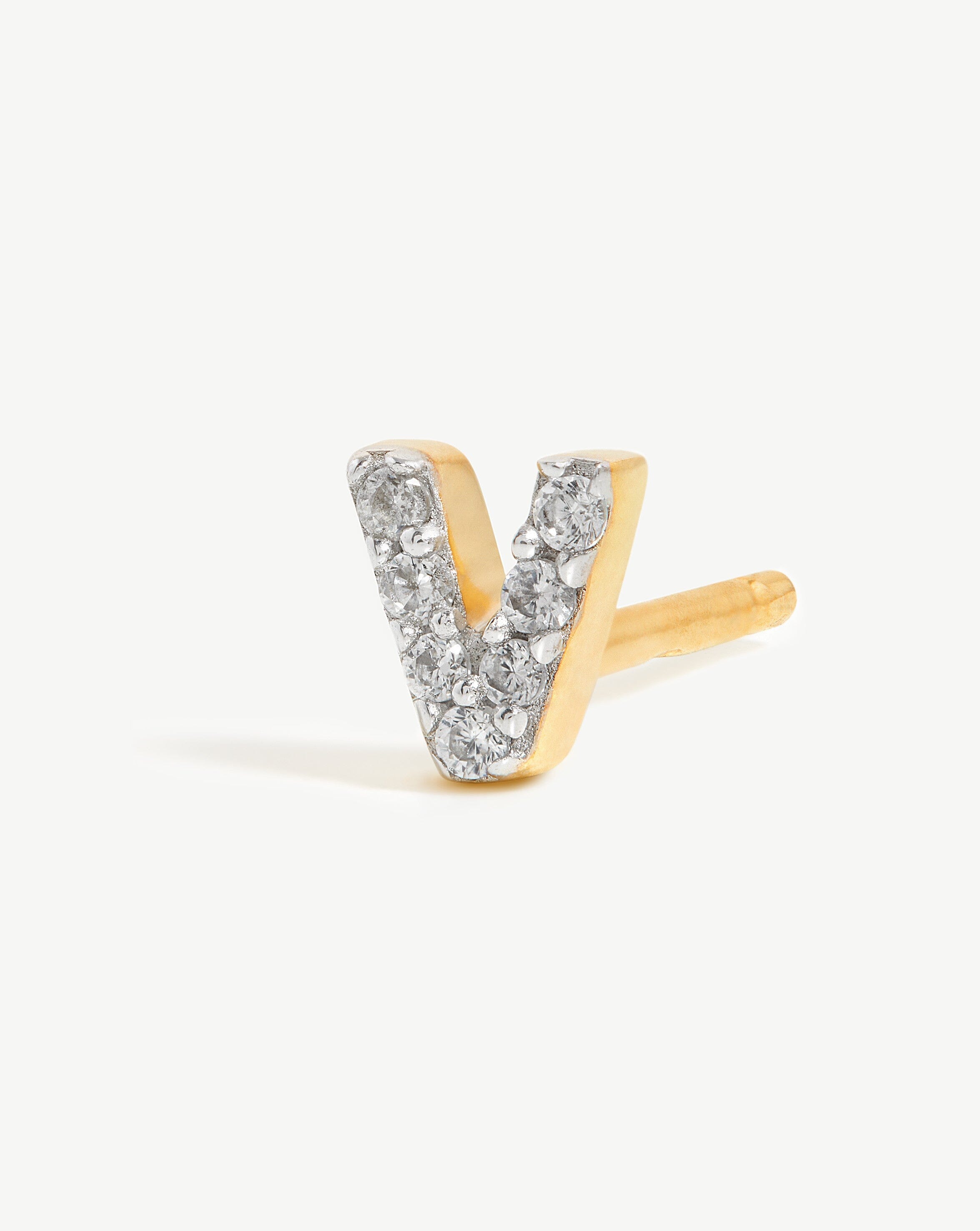 Pave Initial Single Stud Earrings - Personalized Monogram Letter V in 18k Gold Vermeil & Cubic Zirconia - Elegant Everyday Jewelry for Women, Perfect Gift for Birthdays & Anniversaries