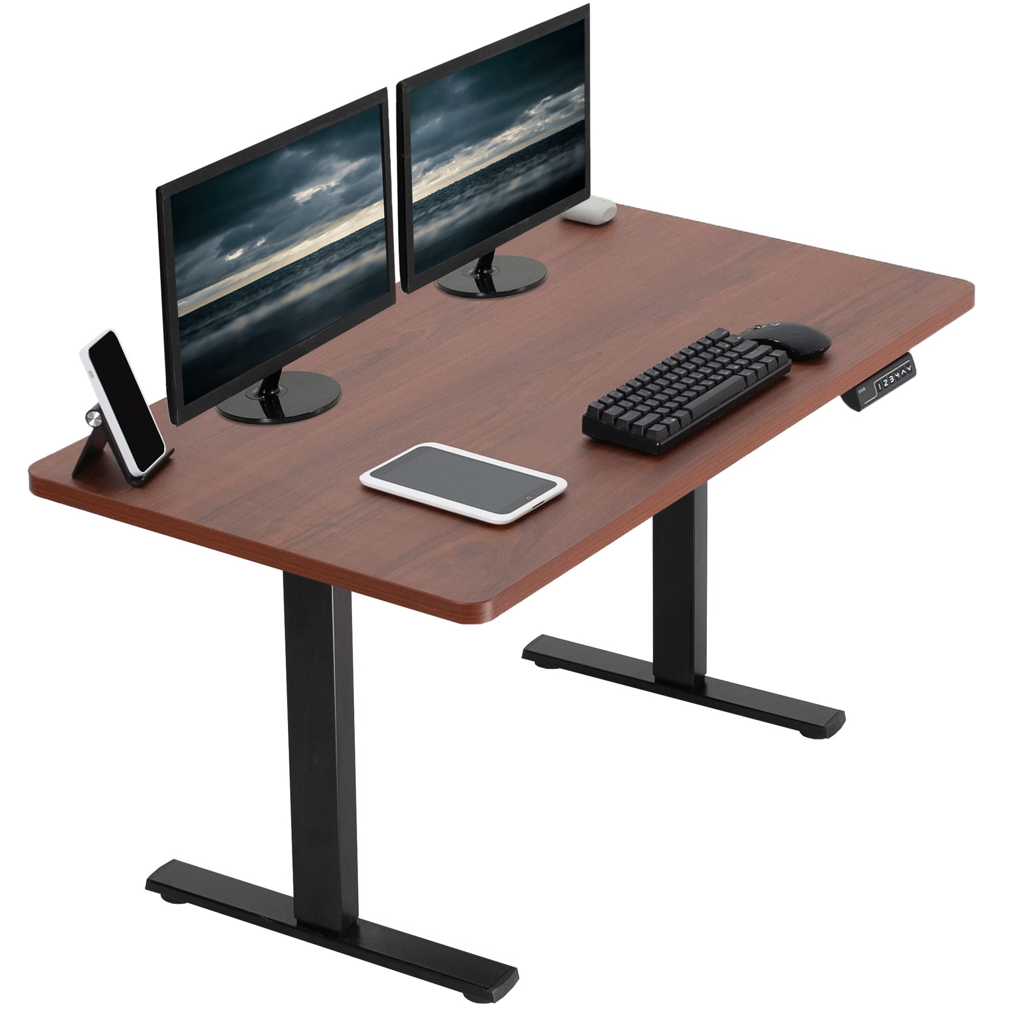 VIVO Electric 43 x 24 Inch Adjustable Height Standing Desk with Memory Controller, 1B Series - Dark Walnut Top & Black Frame (DESK-KIT-1B4D) for Home Office & Workspace Ergonomics