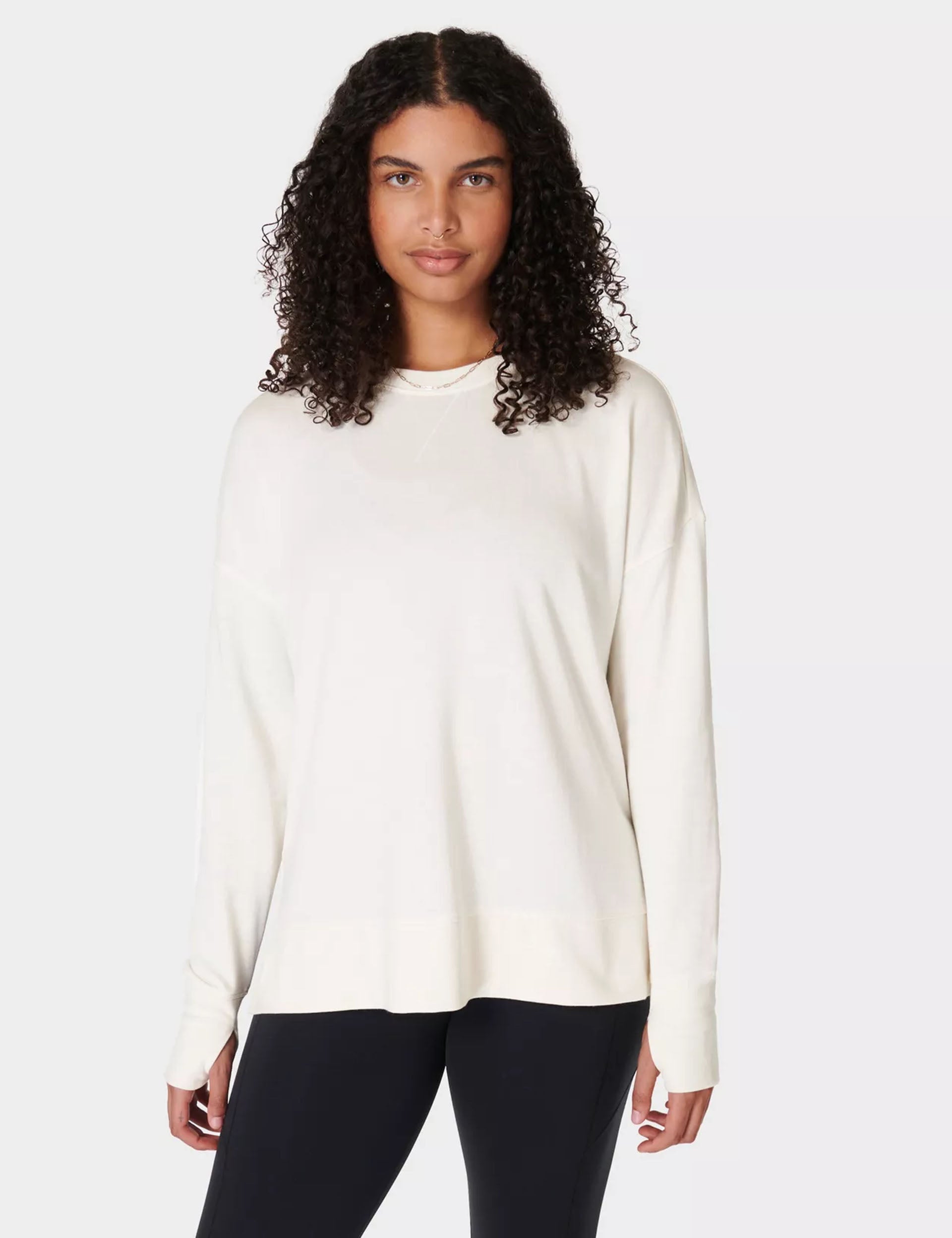After Class Longline Sweatshirt for Women - Lily White Oversized Pullover Sweater | Cozy Loungewear for Relaxing at Home, Casual Outings & College Campus Style