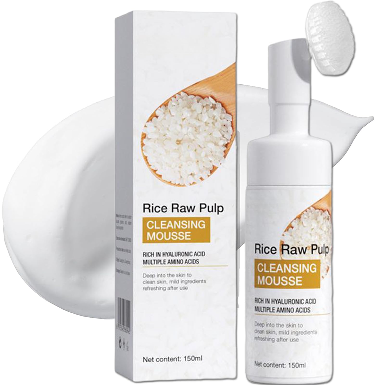 Gentle Rice Facial Cleanser with Silicone Brush - Amino Acid Foaming Face Wash for Sensitive & Acne-Prone Skin | Hydrating Daily Cleanser for Dry Skin | Perfect for Morning & Night Skincare Routine