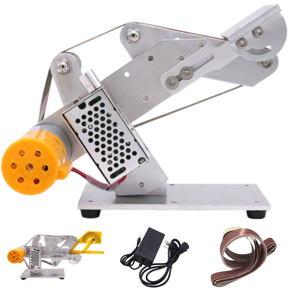 Huanyu 30mm Micro Belt Sander - 96W Electric DIY Belt Grinder with Adapter - Knife Sharpening & Woodworking Tool for Metal Polishing, DIY Crafts, and Home Workshop Projects