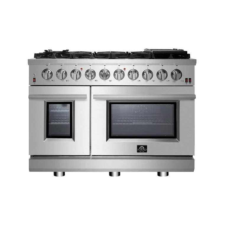 Premium Forno 48-Inch Gas Range, Range Hood & 36-Inch Refrigerator Bundle - Complete Kitchen Appliance Package for Modern Homes & Professional Chefs