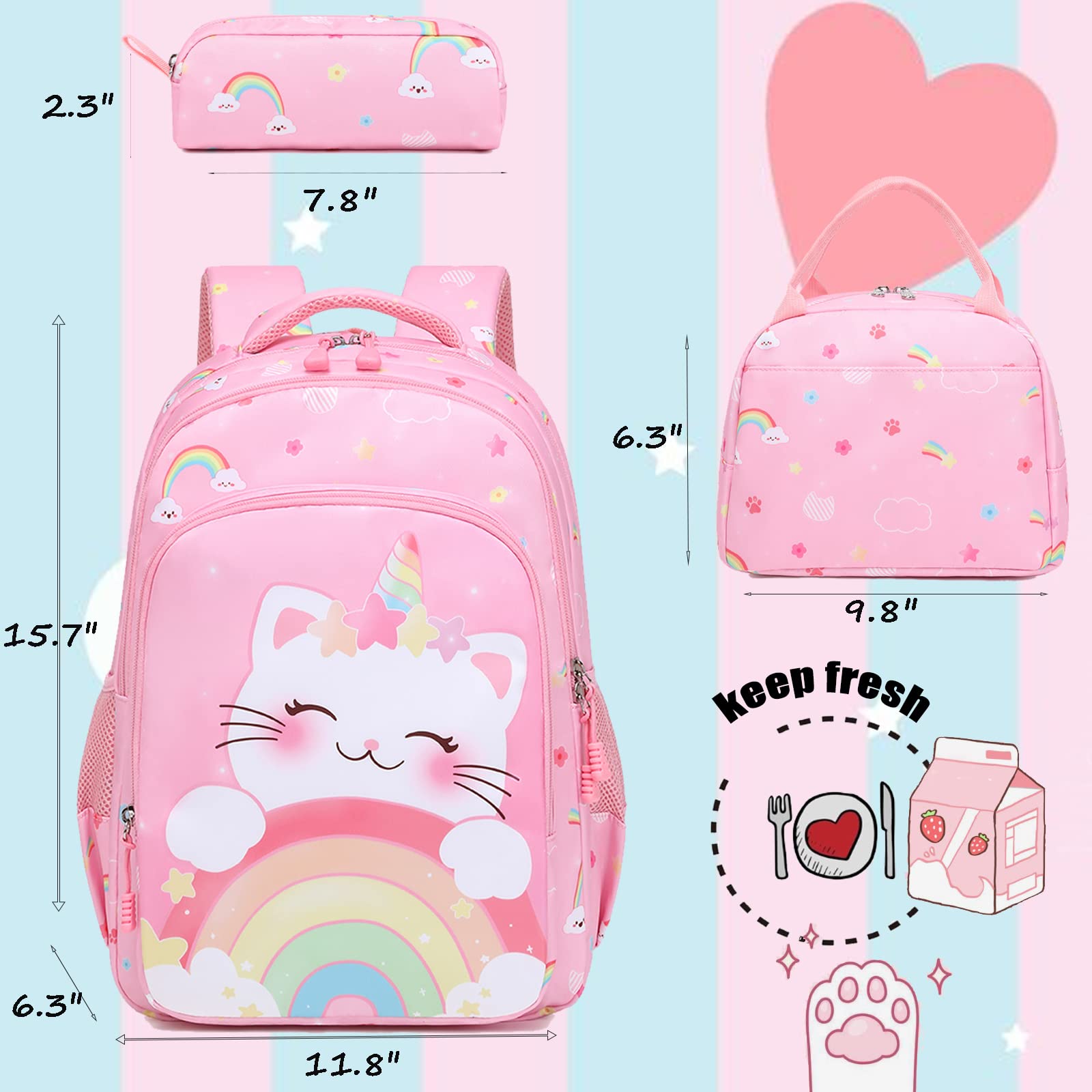 Girls' Elementary School Backpack with Insulated Lunch Box - Lightweight Bookbag for School, Travel & Daily Use | Durable Backpack for Kids Ages 5-10 | Water-Resistant & Ergonomic Design