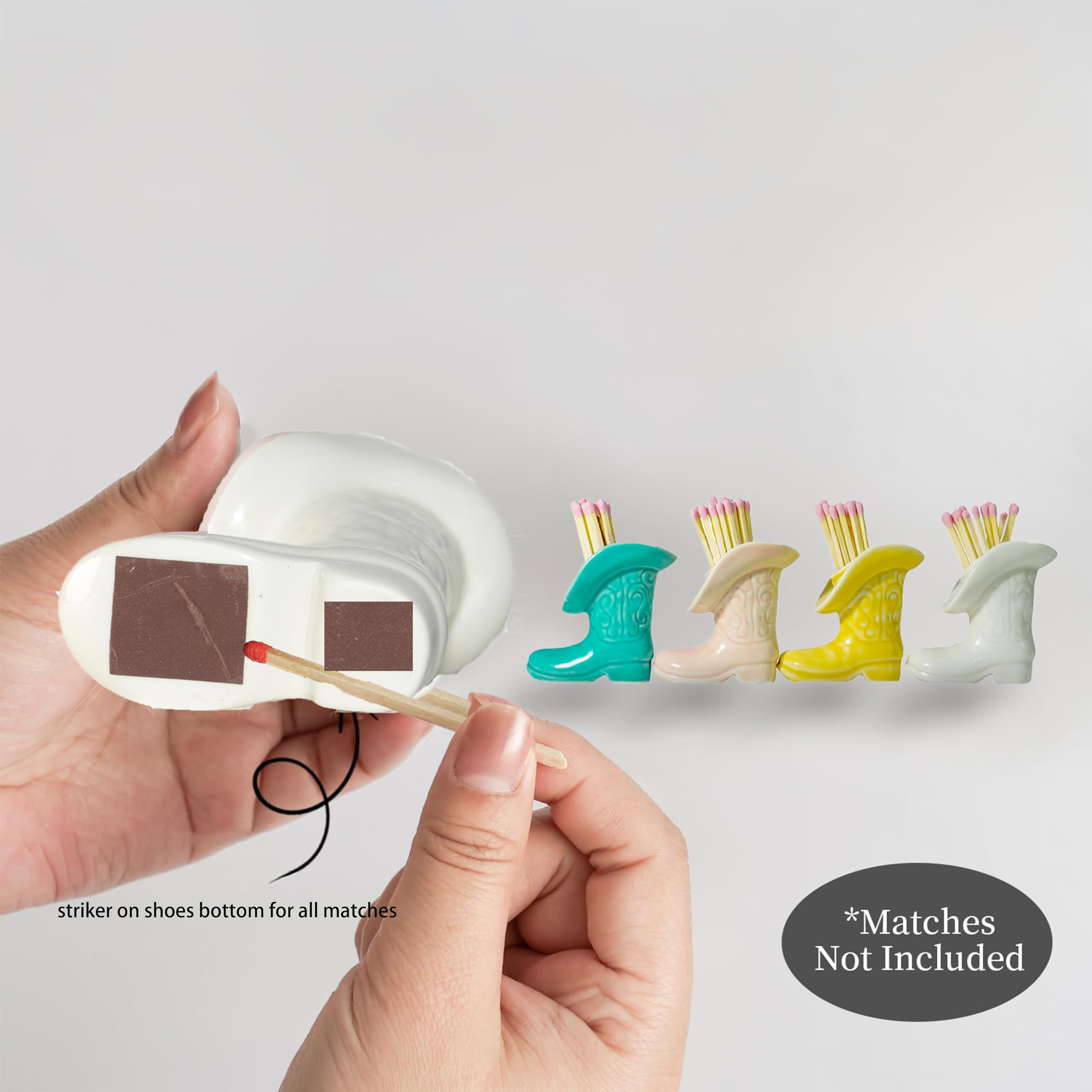 Ceramic Cowboy Boot Match Holder with Striker - Western Home Decor for Bathroom, Bedroom & Coastal Aesthetic - Glossy White Matchbox Holder for Rustic & Cowgirl Style