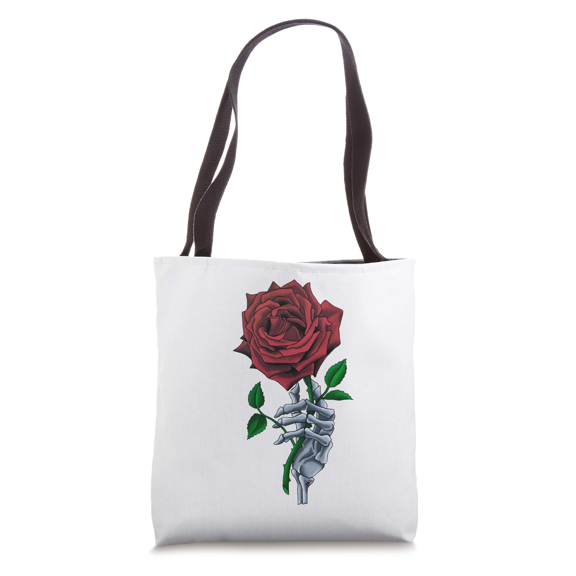 Gothic Skeleton Hand Red Rose Tote Bag - Stylish Floral Print Shoulder Bag for Women, Perfect for Shopping, Beach, Work & Everyday Use