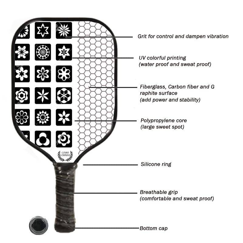 Premium Fiori Pickleball Paddle for Women - Lightweight Carbon Fiber Design with Cushion Grip | Perfect for Outdoor & Indoor Play, Tournaments, and Recreational Games