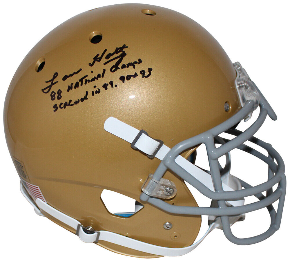 Lou Holtz Autographed Notre Dame Full Size Football Helmet - 1988 National Champions Inscription - Perfect for Sports Memorabilia Collectors and Fighting Irish Fans - Great for Man Cave, Game Room, or Office Decor