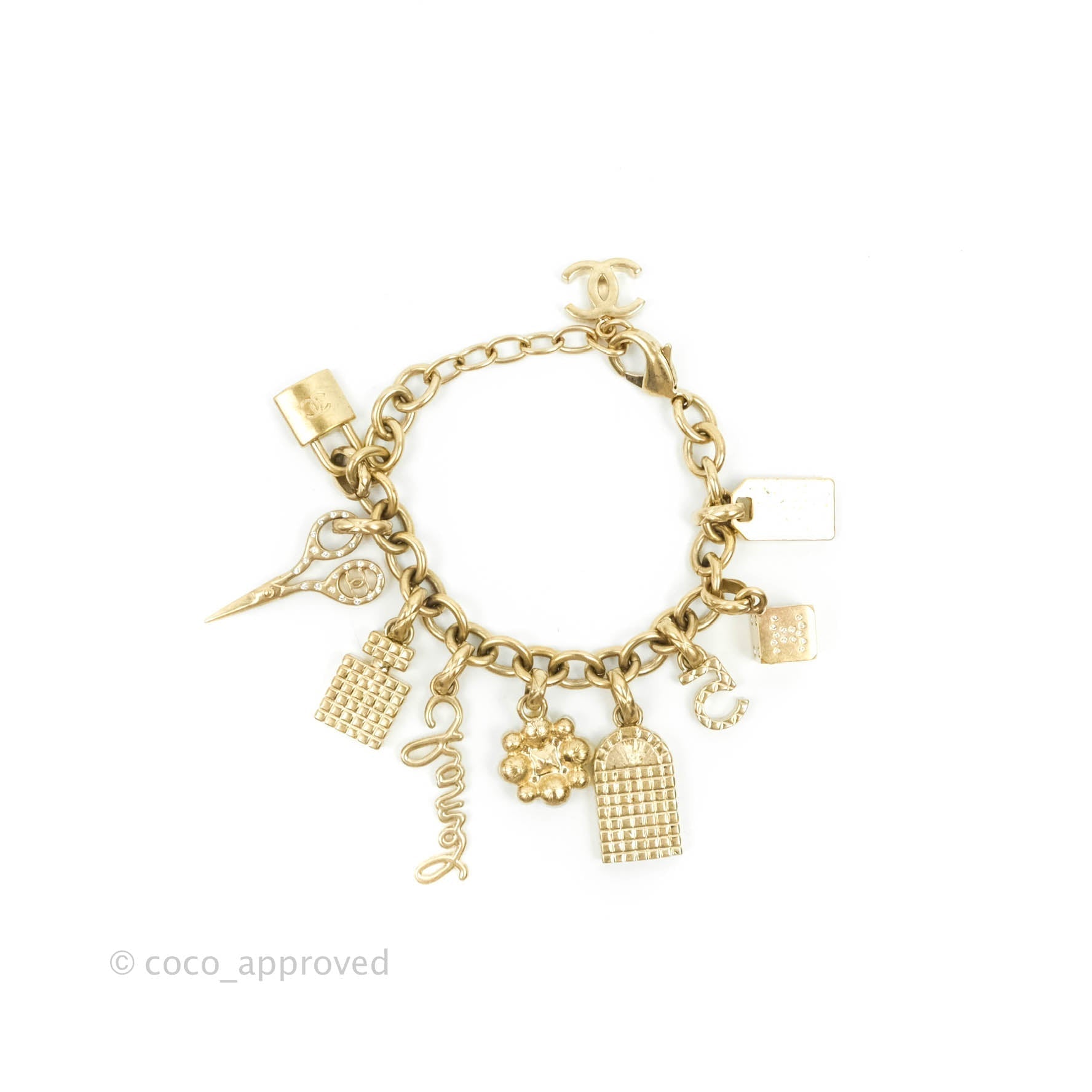 Chanel Gold Tone Chain Bracelet with Charms - Elegant Fashion Jewelry for Women | Perfect for Parties, Weddings & Everyday Wear