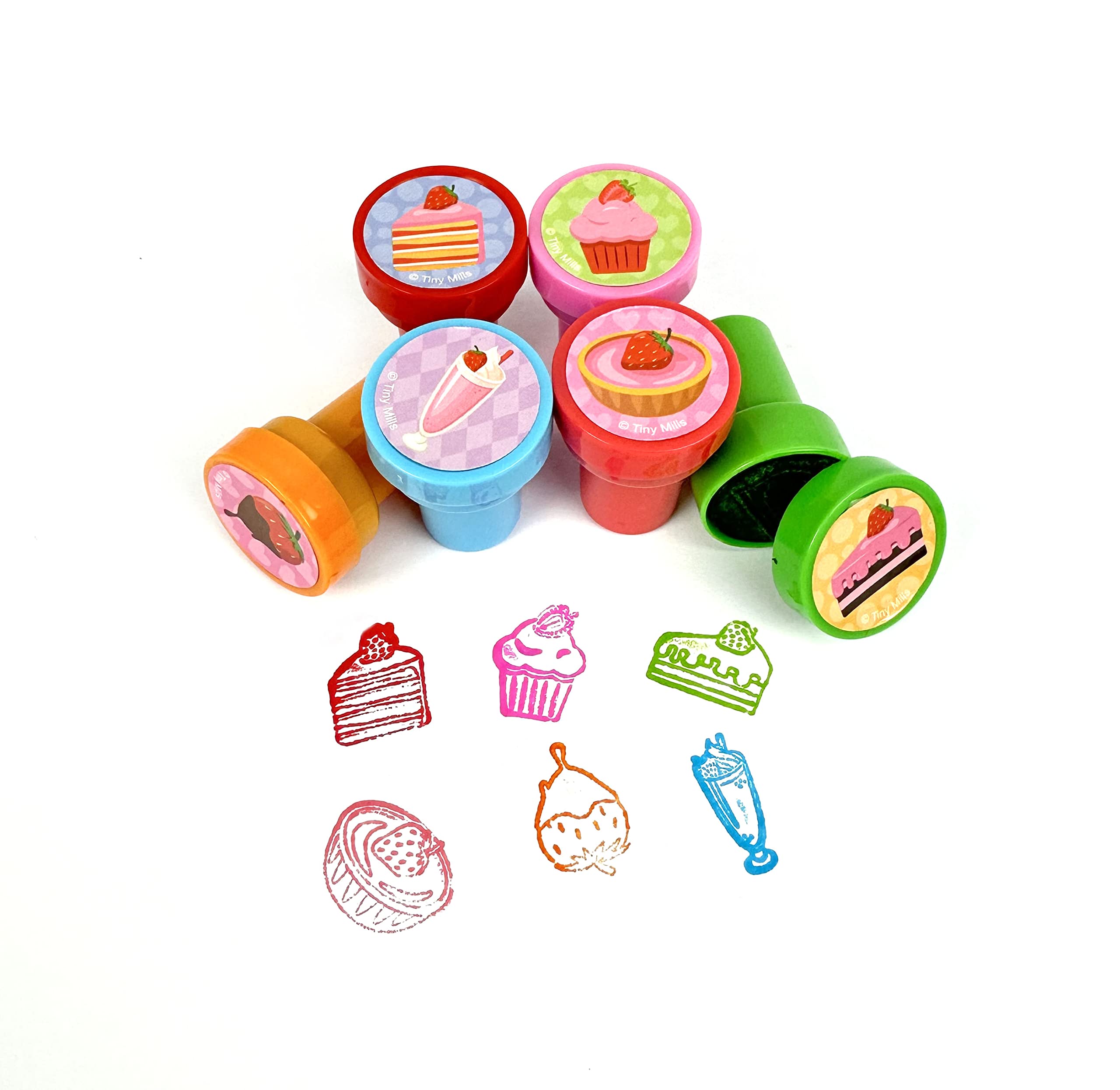 TINYMILLS 24 Pcs Strawberry Themed Self-Inking Stamps for Kids - 12 Cute Designs, Party Favors, Goody Bag Fillers, Carnival & Farm Party Supplies - Perfect for DIY Crafts, Scrapbooking & Classroom Activities