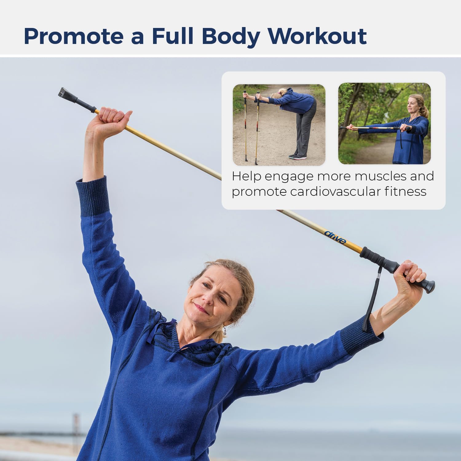 Drive Medical Summit Adjustable Nordic Walking Poles - Ergonomic Trekking Poles for Women, Men & Seniors with Comfortable Handles & Dual Tips - Perfect for Hiking, Mountain Climbing & Daily Walking Support