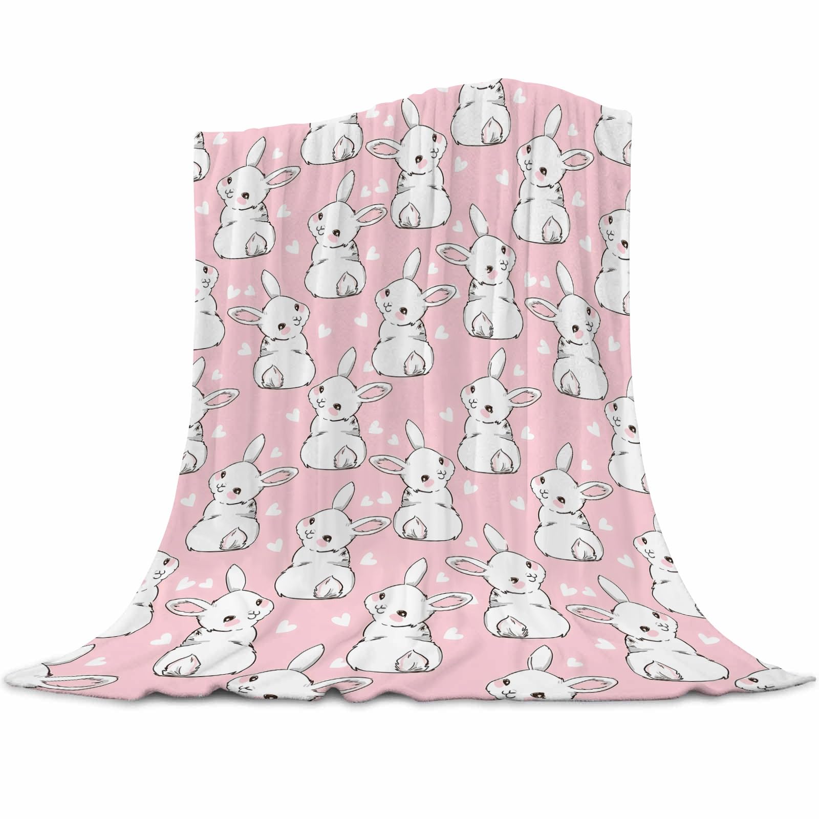 Easter Bunny Blanket for Girls & Adults - Soft Flannel Fleece Throw Blanket with Cartoon Rabbits - 40