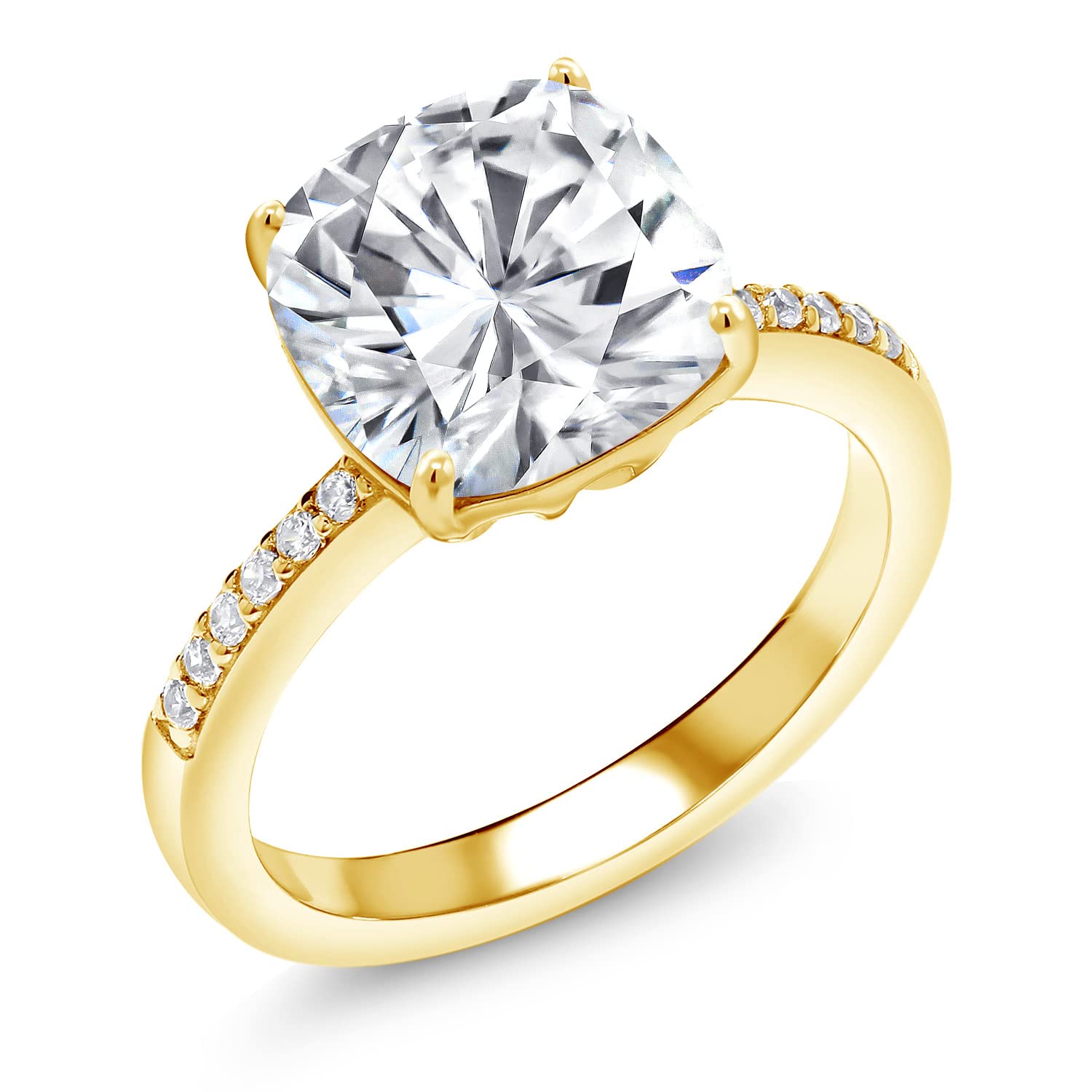 18K Yellow Gold Plated Silver Moissanite Engagement Ring for Women - 5.12 Carat Total Weight | Elegant Wedding, Proposal & Anniversary Jewelry Gift