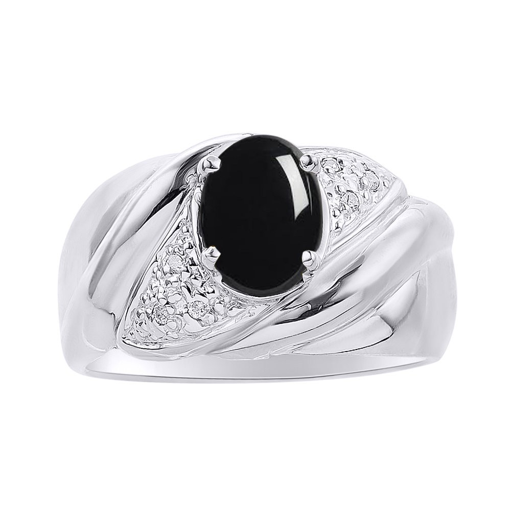 Sterling Silver Diamond & Onyx Ring Set - Elegant Birthstone Jewelry for Women | Perfect for Gifts, Anniversaries & Special Occasions