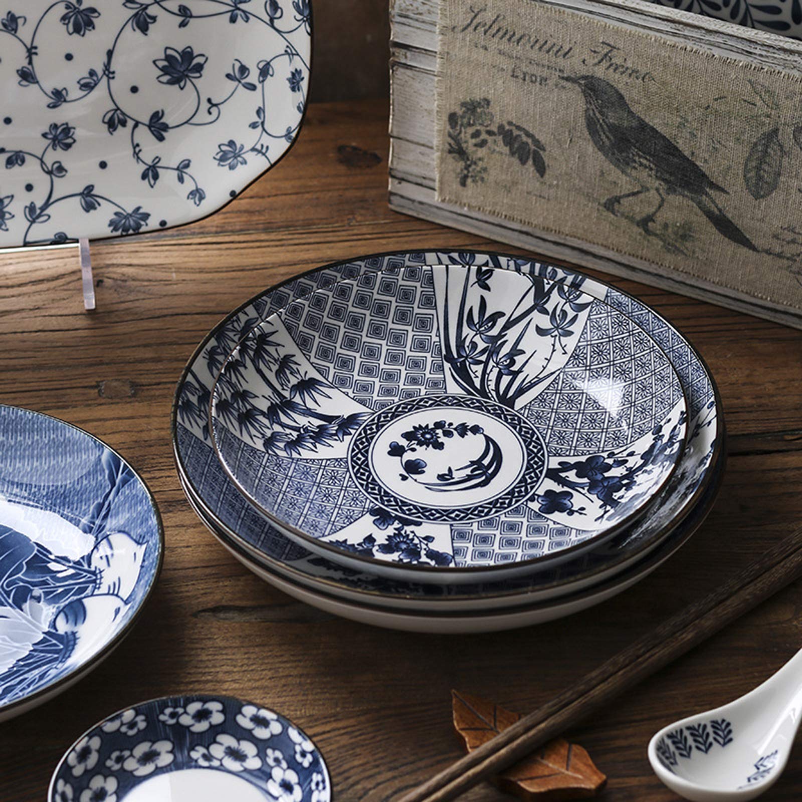 Blue and White Porcelain Dinner Plates 7 Inch - 4 Pack Floral Decorative Appetizer Salad Dessert Plates with Different Patterns - Perfect for Chinese Cuisine, Party Serving, Home Decor & Gift Giving