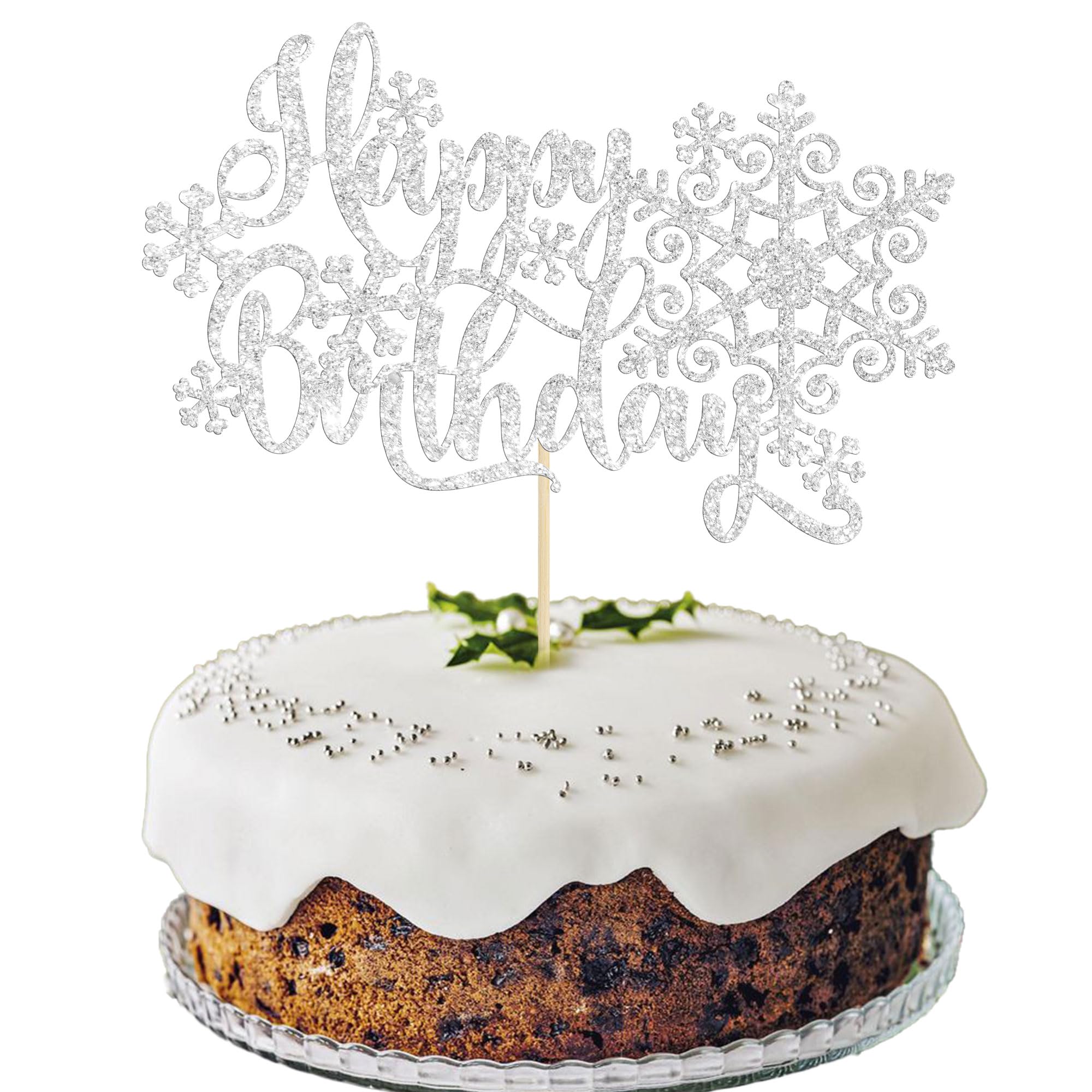 Gyufise 1 Pack Silver Glitter Snowflake Cake Topper - Winter Birthday Cake Decorations for Baby Showers, Kids Parties & Holiday Celebrations | Perfect for Winter-Themed Birthday Cakes, Christmas Desserts & Snowflake Party Decor