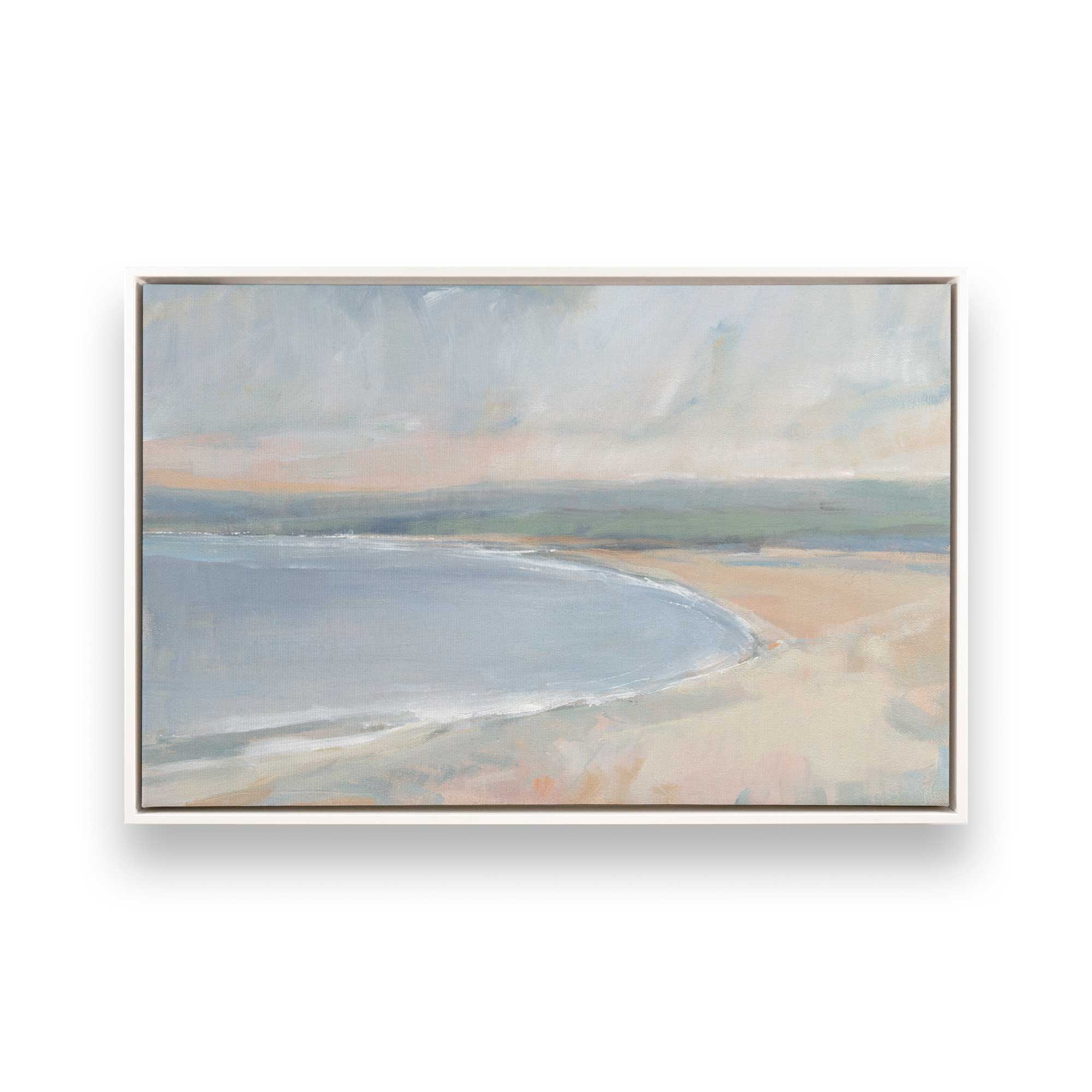 Set of 2 Canvas Wall Art Prints - Hazy Beach at Dawn Landscape Painting for Living Room, Bedroom & Office Decor