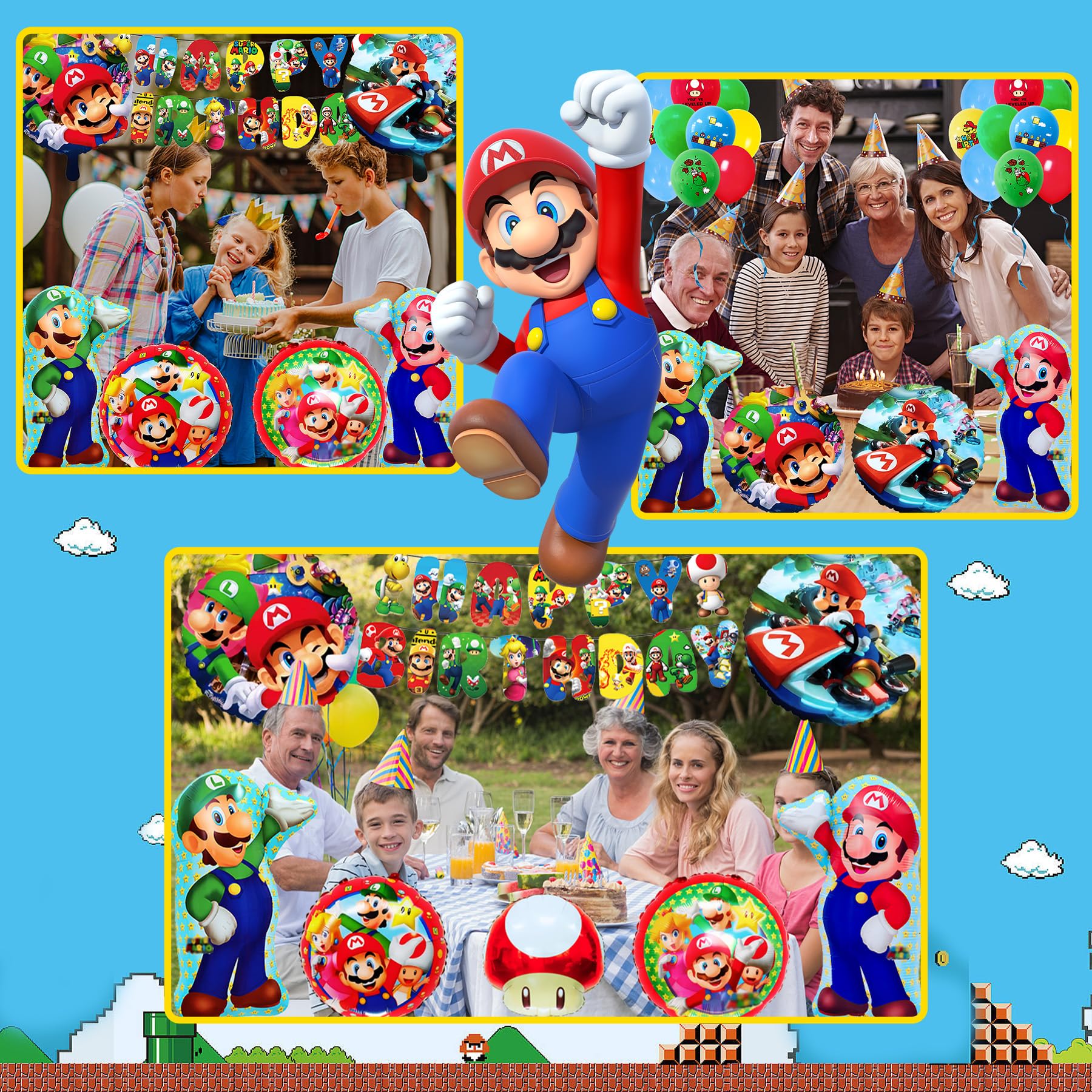 Super Mario 6th Birthday Balloons Decorations - 32 Pieces 3D Cartoon Balloon Banner Set for Boys, Sea Theme Party Supplies - Perfect for Kids Birthday Parties, Baby Showers & Themed Events