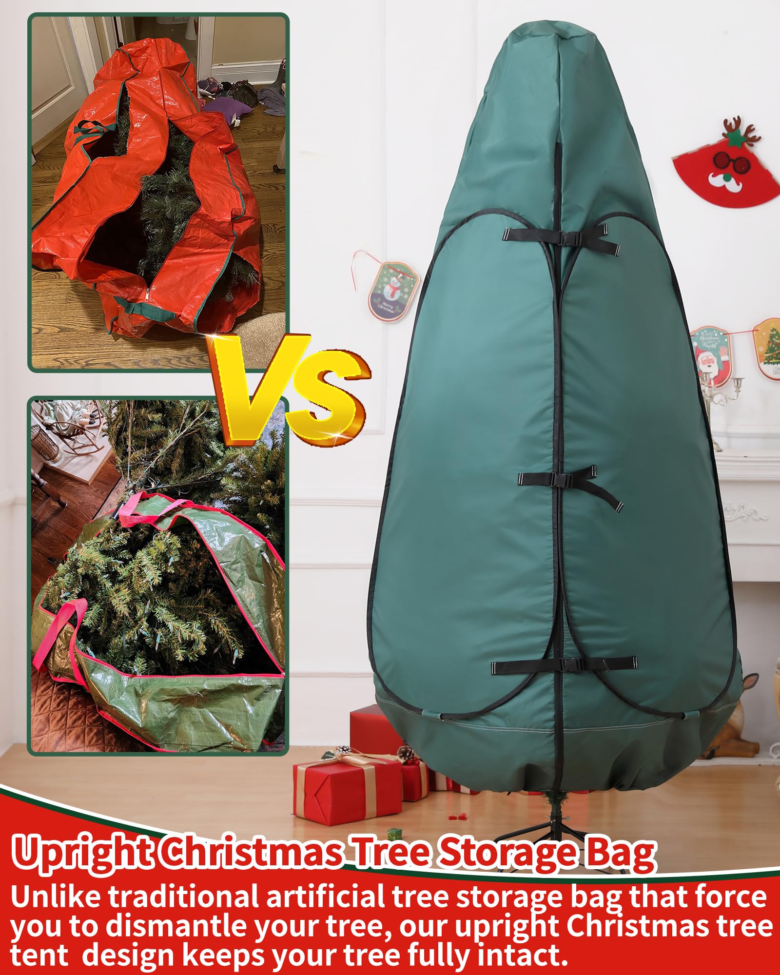 7 Ft Christmas Tree Storage Bag - Heavy Duty Upright Artificial Tree Cover for 6-7 Ft Trees | Perfect for Holiday Storage & Space Saving Organization (Fits 5 Ft, 6 Ft, 6.5 Ft & 7 Ft Trees) | Ideal for Attic, Garage & Seasonal Decoration Protection