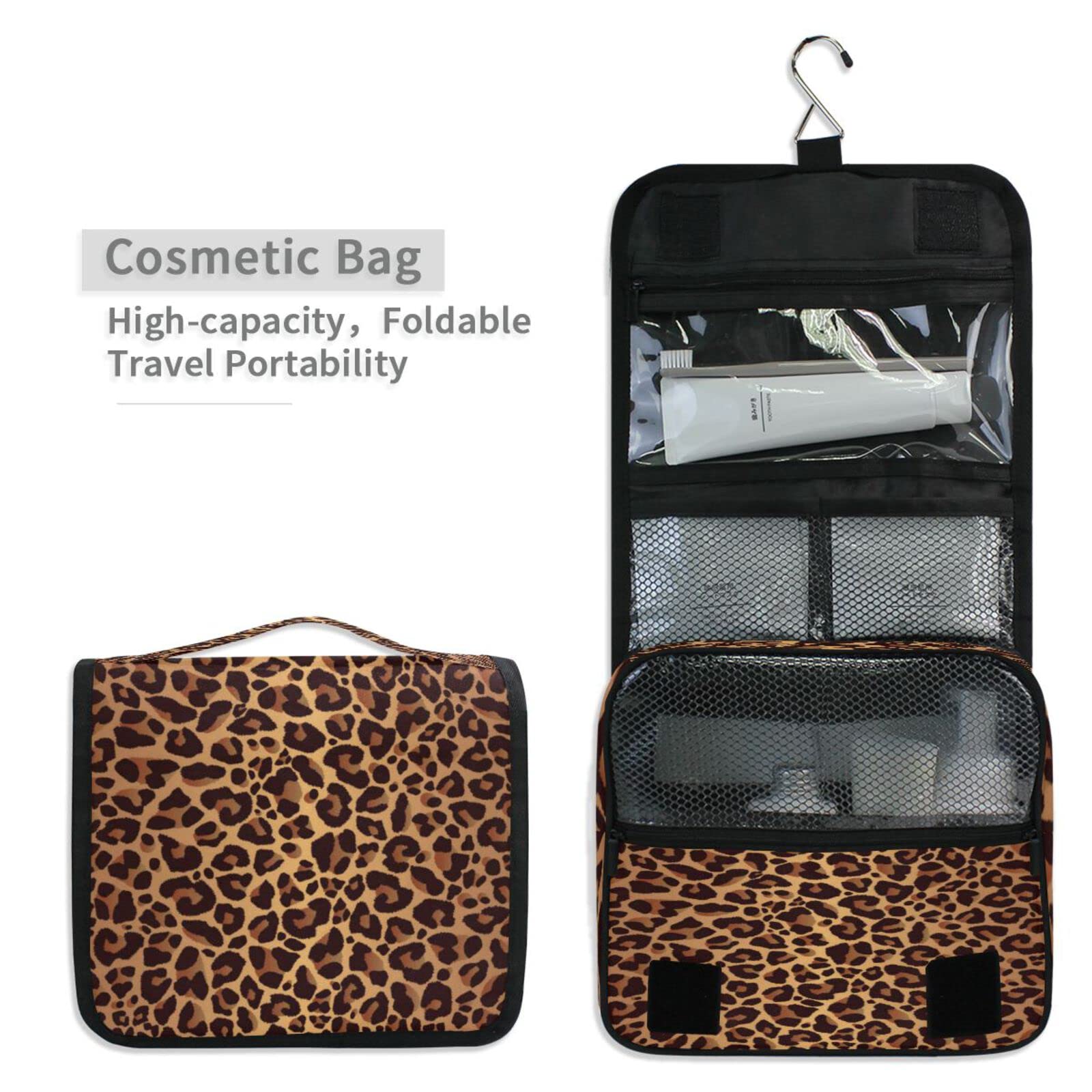 Waterproof Leopard Toiletry Bag for Travel & Shower - Women's Cosmetic Organizer
