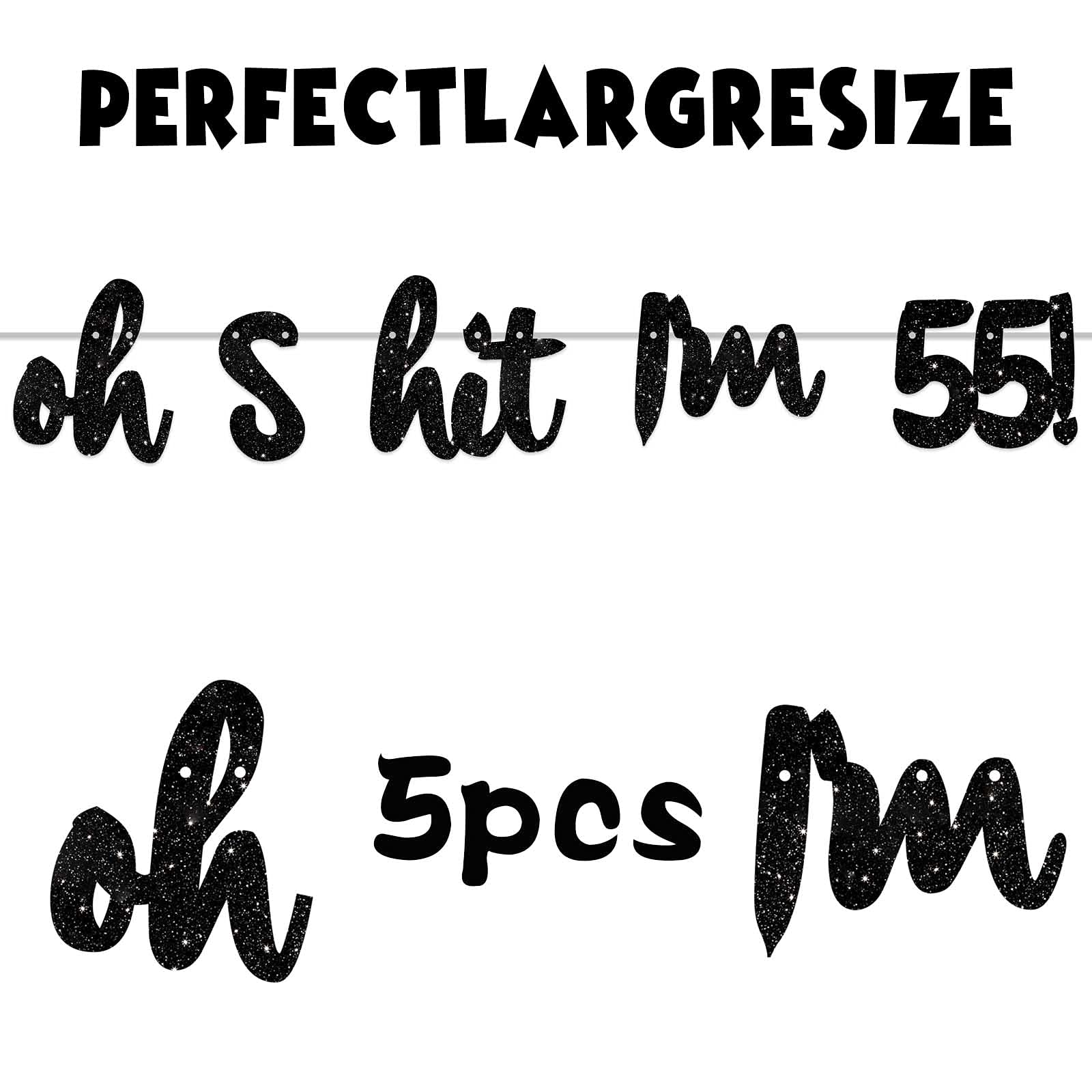 Happy 55th Birthday Banner - Glitter Black 'Oh I'm 55!' Backdrop for Men & Women - Party Decorations, Photo Studio Props, Flags & Supplies - Perfect for 55th Birthday Celebrations, Milestone Parties & Photo Booths