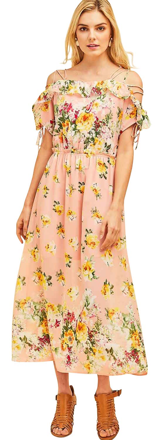 Entro Women's Floral Print Lace Up Maxi Dress - Elegant Long Summer Dress for Beach, Wedding & Special Occasions